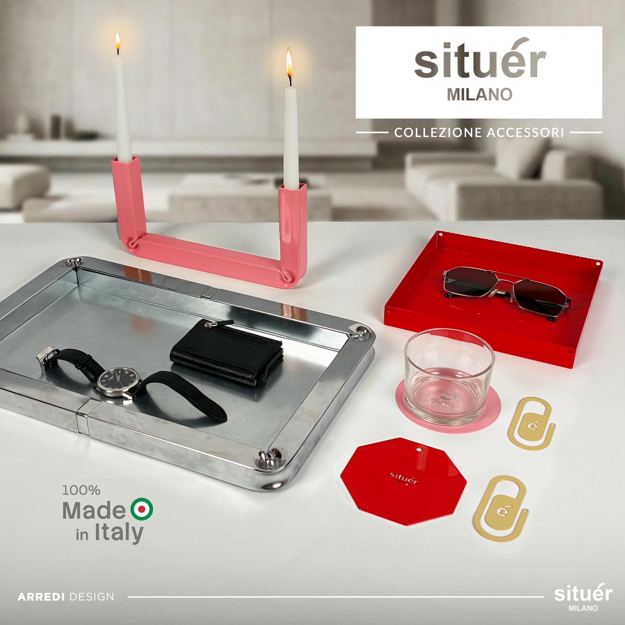 Situér Milano Svuotatasche Design Moderno con Piega Brevettata 40x25cm in Metallo Cromato Made in Italy - Vassoio Portaoggetti Versatile, Elegante e Raffinato