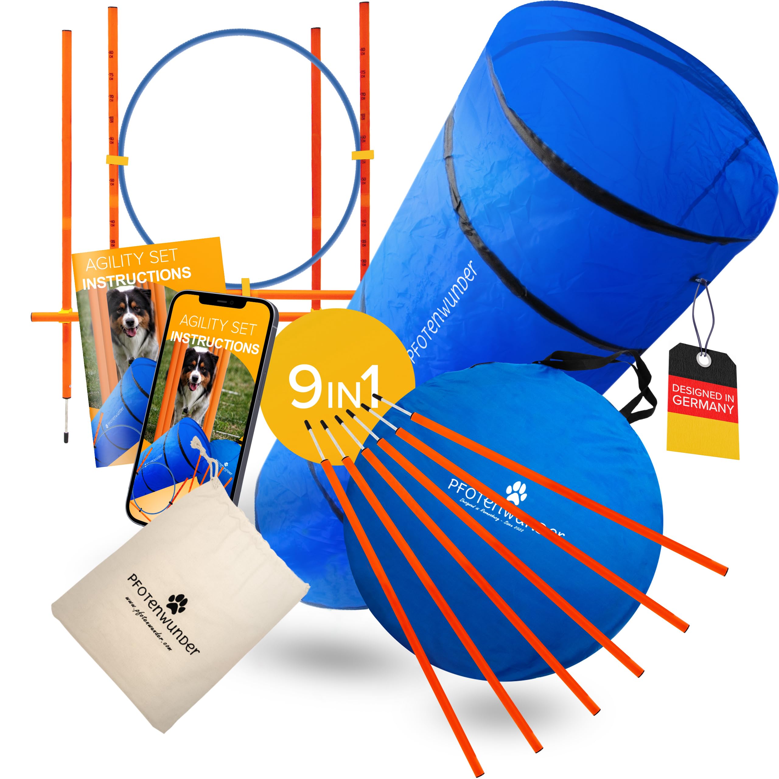 Obstacles d'agilité pour le chien 9-1-Set modulable avec tunnel de sport