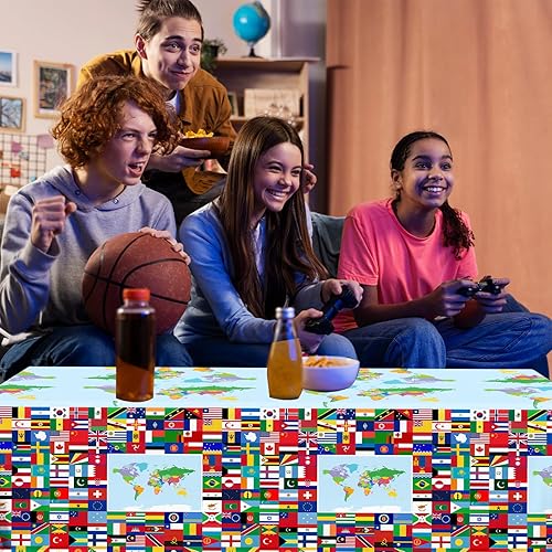 Miniatura 5 de CMUSKO International Flag Table Cover, 3 Pieces World Flags Party Tablecloth, Rectangle Plastic Checkered Flag Table Coth for Soccer Sports Friend