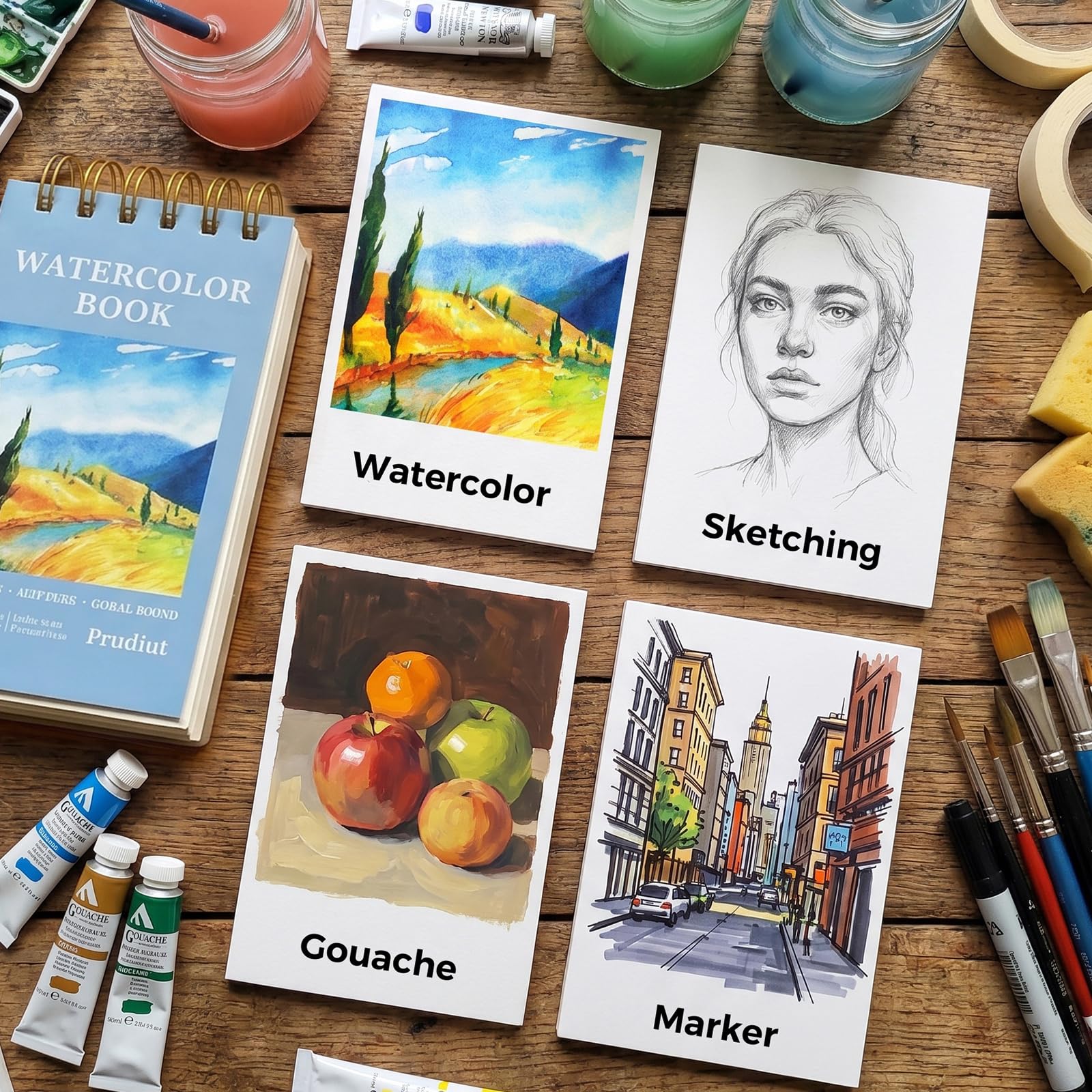 Lot de 2 blocs de papier aquarelle de 35 x 14 cm, 63,5 kg/300 g/m², presse à froid, papier aquarelle à spirale pour art, peinture, dessin, supports mixtes, cadeaux pour artistes débutants