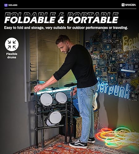 Miniatura 8 de Vangoa Juego de batería eléctrica, kit de batería electrónica de 8 piezas con 480 sonidos, juegos de batería eléctrica para adultos y principiantes