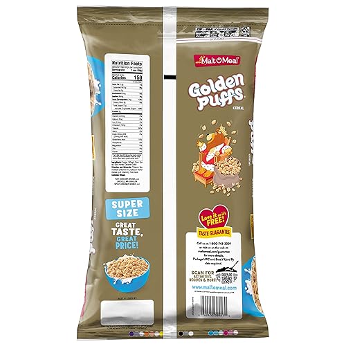 Miniatura 3 de Malt-O-Meal Golden Puffs Cereal de desayuno para niños, cereal en bolsa a granel de tamaño familiar, bolsa de 32 onzas
