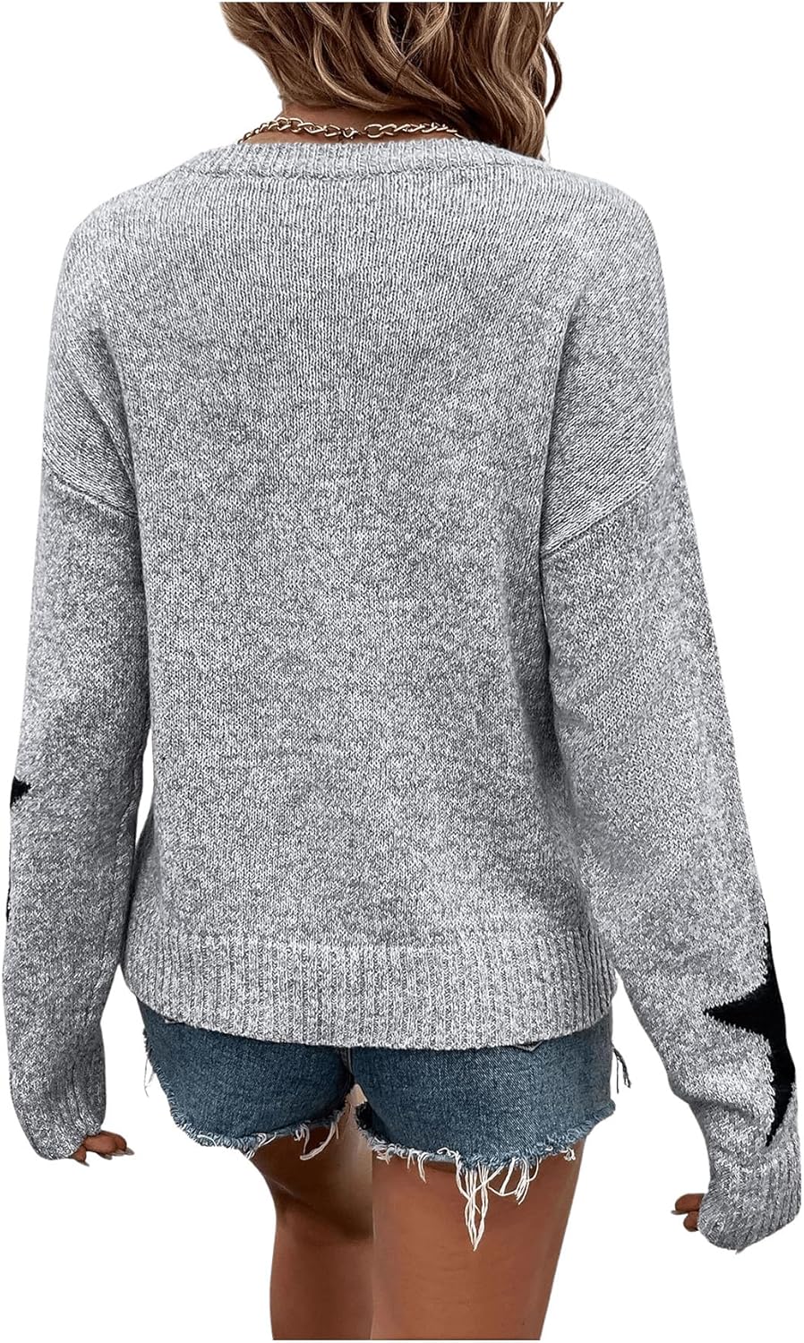 SHENHE Women's Star Pattern Crew Neck Drop Shoulder Casual Sweater Pullover Knitwear - Image 2