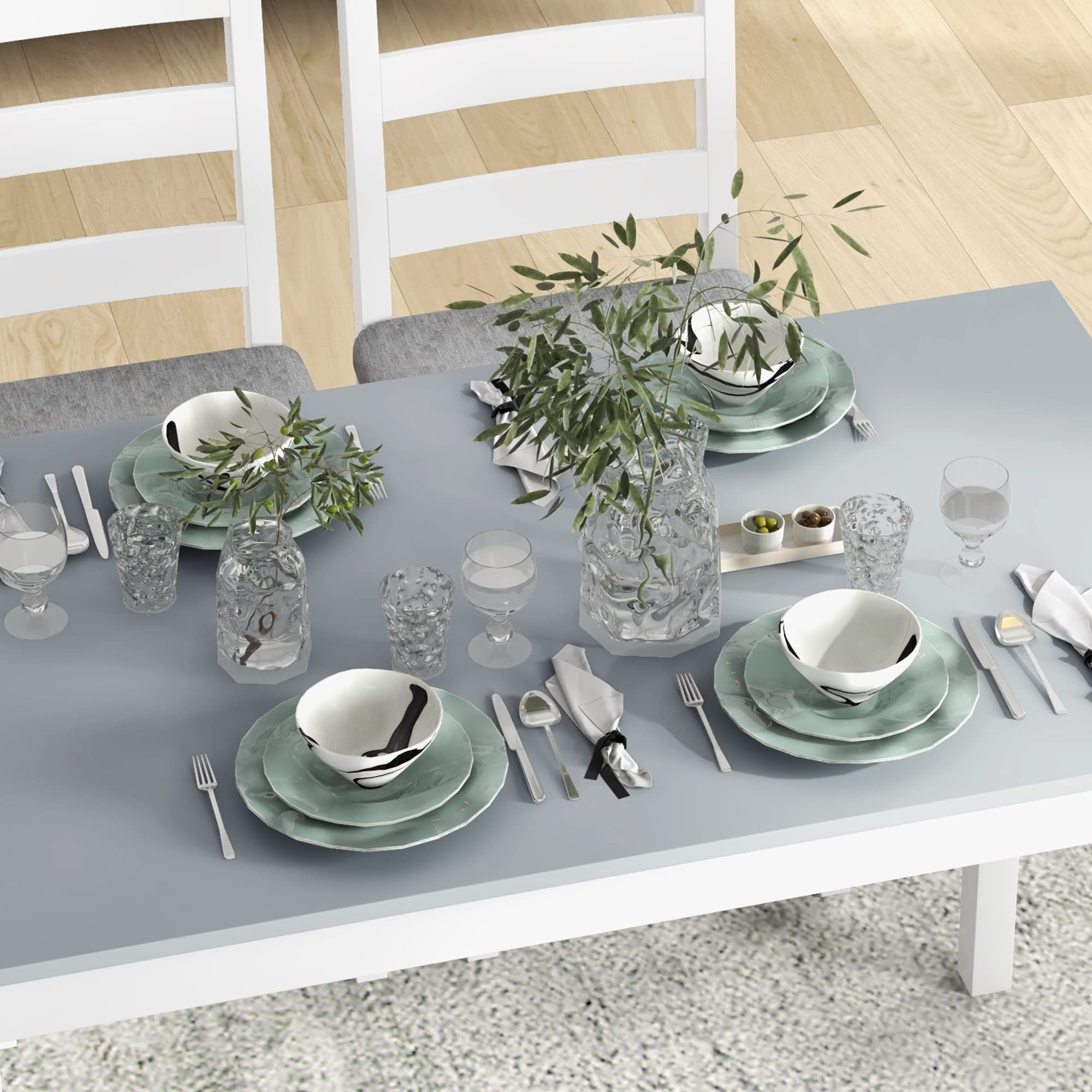 HOMCOM Essgruppe Esstisch mit 2 Stühlen, 1 Bank Platzsparend Esszimmergruppe aus Massivholz Sitzgruppe mit Sitzkissen Küchentisch-Set für Esszimmer, Küche Grau+Weiß