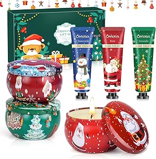 Christmas Gifts for Women,Scented Candles & Hand Cream Lotion Set, Birthday Gift Baskets for Women, Relaxing SPA Set, Personalized Stocking Stuffers for Mom Adults Coworkers Teacher Wife Nurse