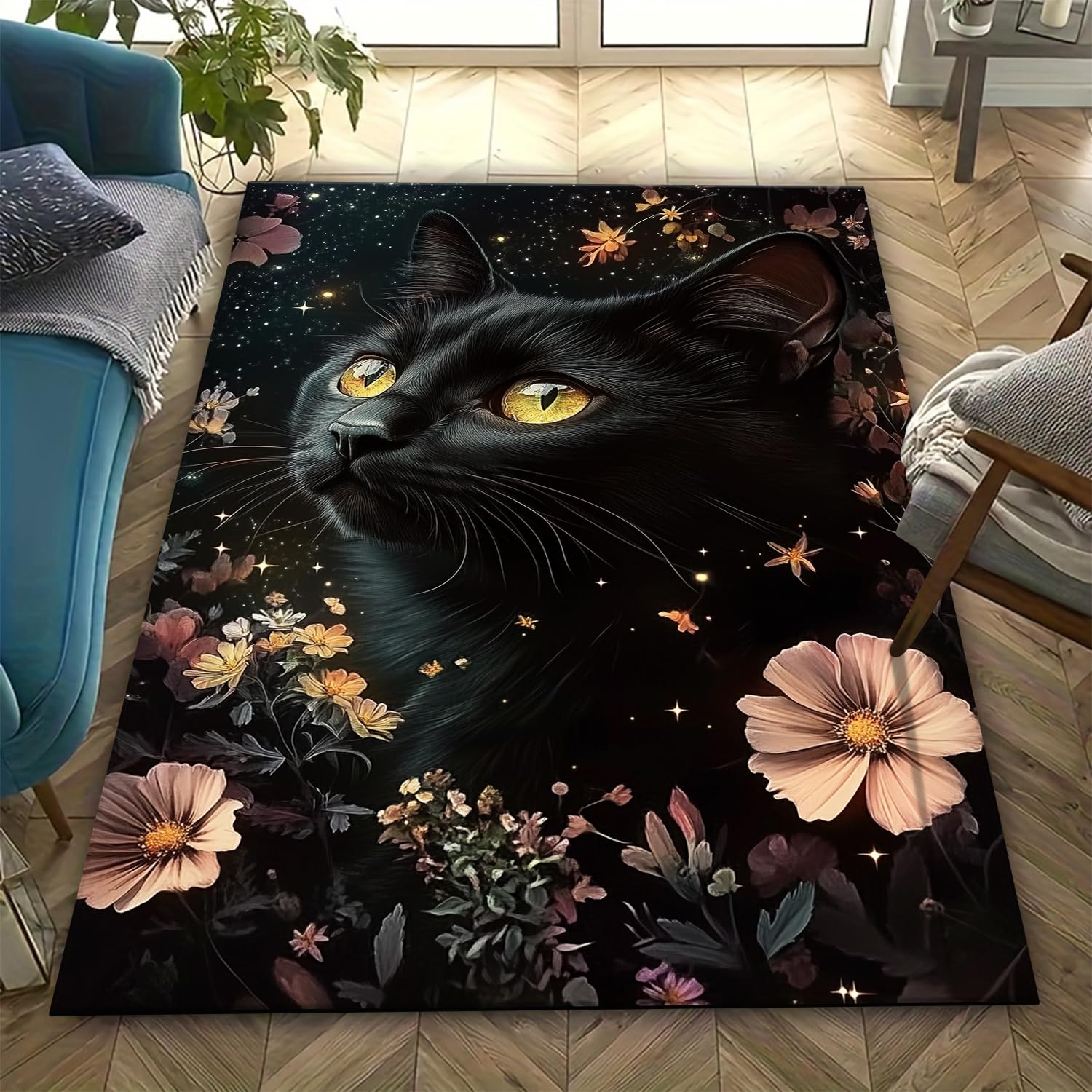 Tapis animal chat 3D antidérapant grand tapis de salon 200x300 cm tapis de cuisine et balcon