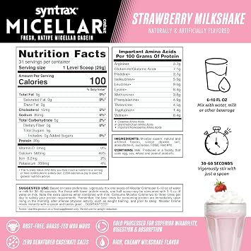 Syntrax Micellar Creme Pure Native Micellar Casein, Strawberry Milkshake 2lb