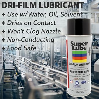 Super Lube Dri-Film Synthetic Powder Lubricant w/Syncolon (Off White/Opaque, 11oz Aerosol) | NSF Certified Food Grade & Clean | Won't Clog Nozzles