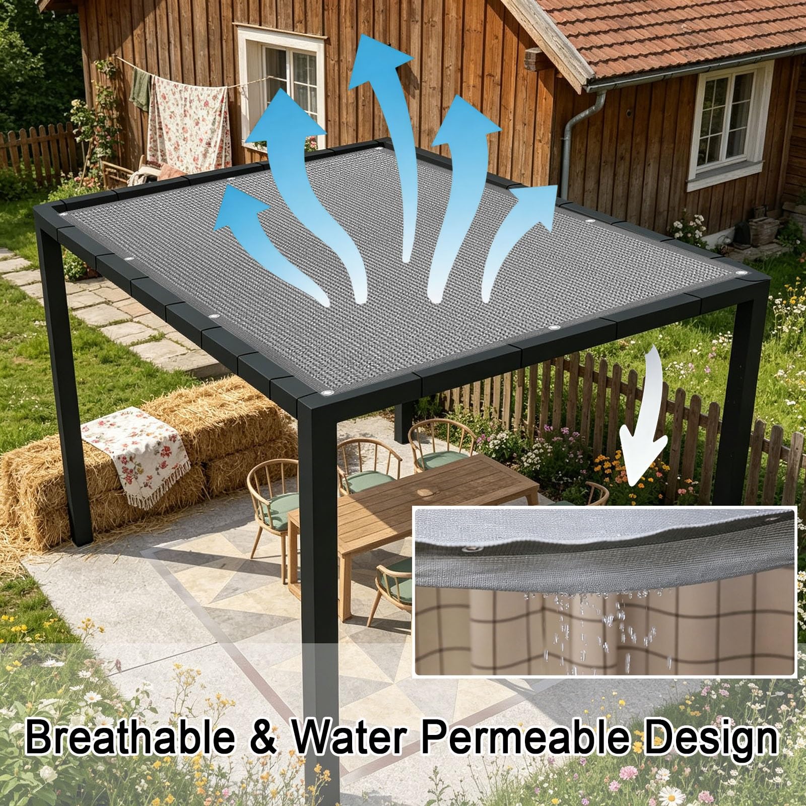 Prostokątny Żagiel Przeciwsłoneczny 2.1 x 4 m HDPE Ochrona Przeciwsłoneczna I UV Oddychający Kształt Prostokąta Ekran Ochronny Do Ogrodzenia Do Ogrodu, Szary