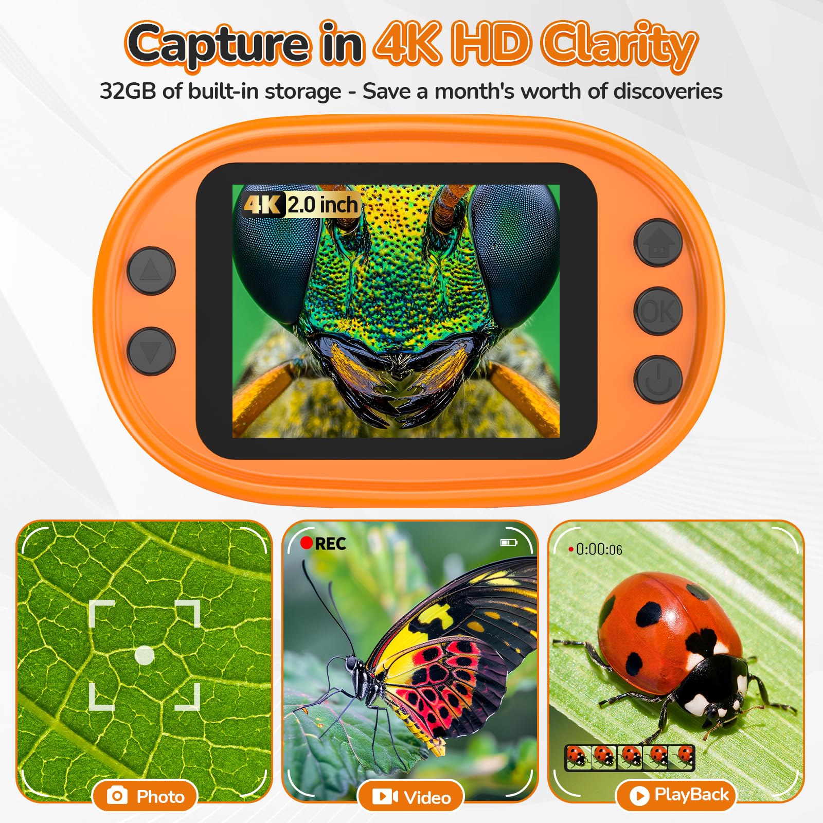 Digital Microscope for Kids Pocket Miniscope: 2.0" 4K Screen with 32G Card EVA Case - Image 2