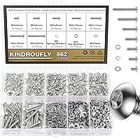 Vista 25 de Juego surtido de 382 piezas de tornillos de cabeza de botón M4 x 5/6/8/10/12/16/20mm, tuercas y arandelas, acero inoxidable 304, rosca totalmente