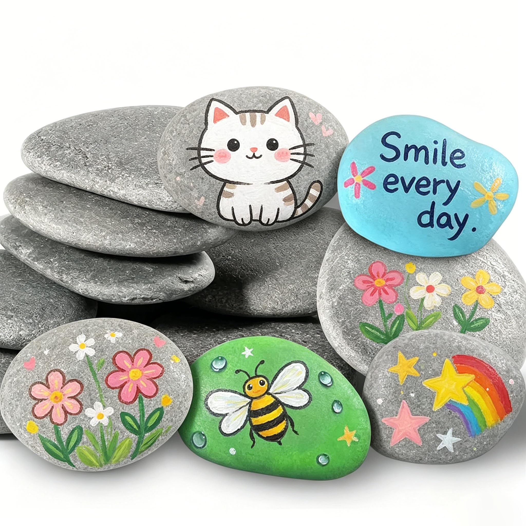 10 Pcs Large Pebbles for Painting, 2-3 Inch Smooth Flat Rocks for Arts Crafts, Grey River Stones Kit for Rock Painting, Garden Decoration, DIY Supplies
