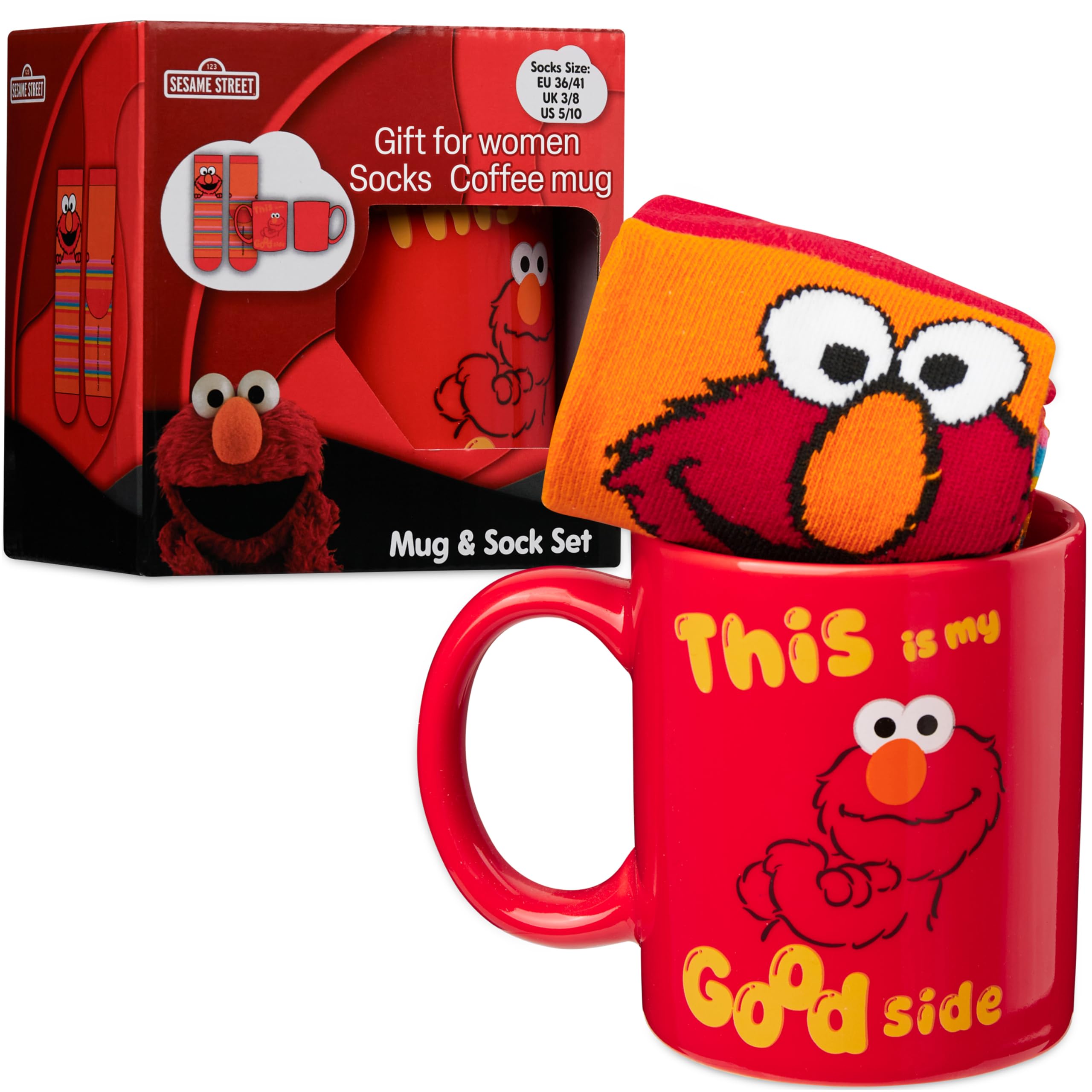 Get Trend Sesame Street Coffee Mug and Socks Set 11 5 oz Ceramic Cup with Crew Socks Elmo