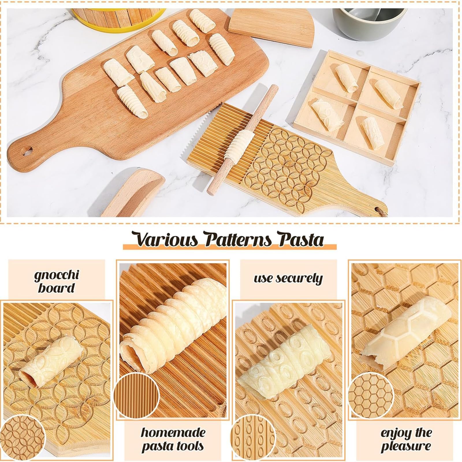 Juego para Hacer ñoquis y ravioles Incluye Tablero de Madera, Rodillo, Juego de pastas Hechas a Mano, Adecuado para Uso doméstico y en la Cocina, Sello para ravioles