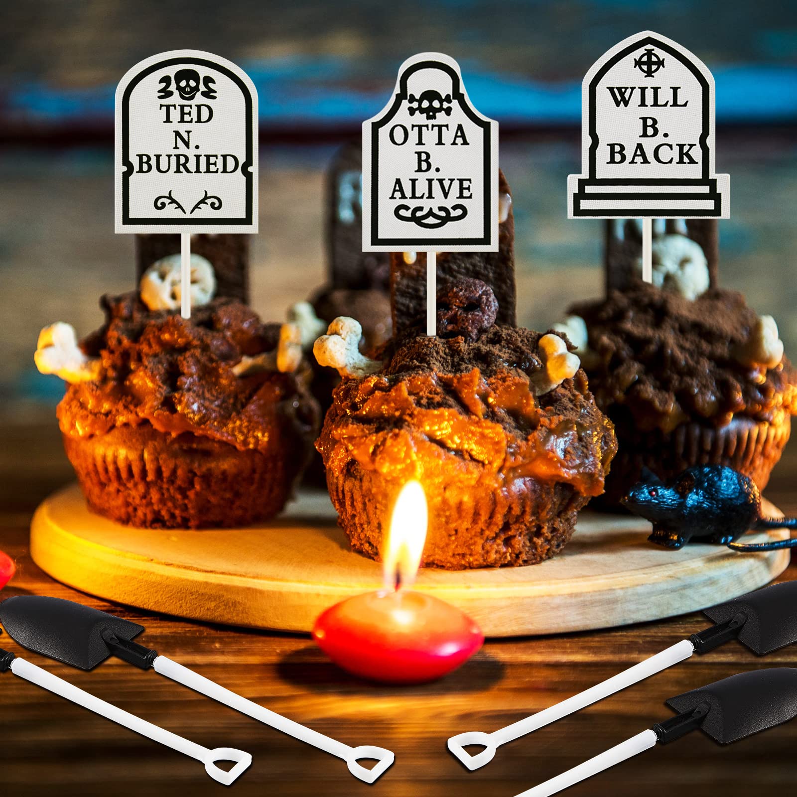 48 Stück Halloween Cupcake Topper - Gruselige Kuchendekoration Mit Mini-Grabsteinen