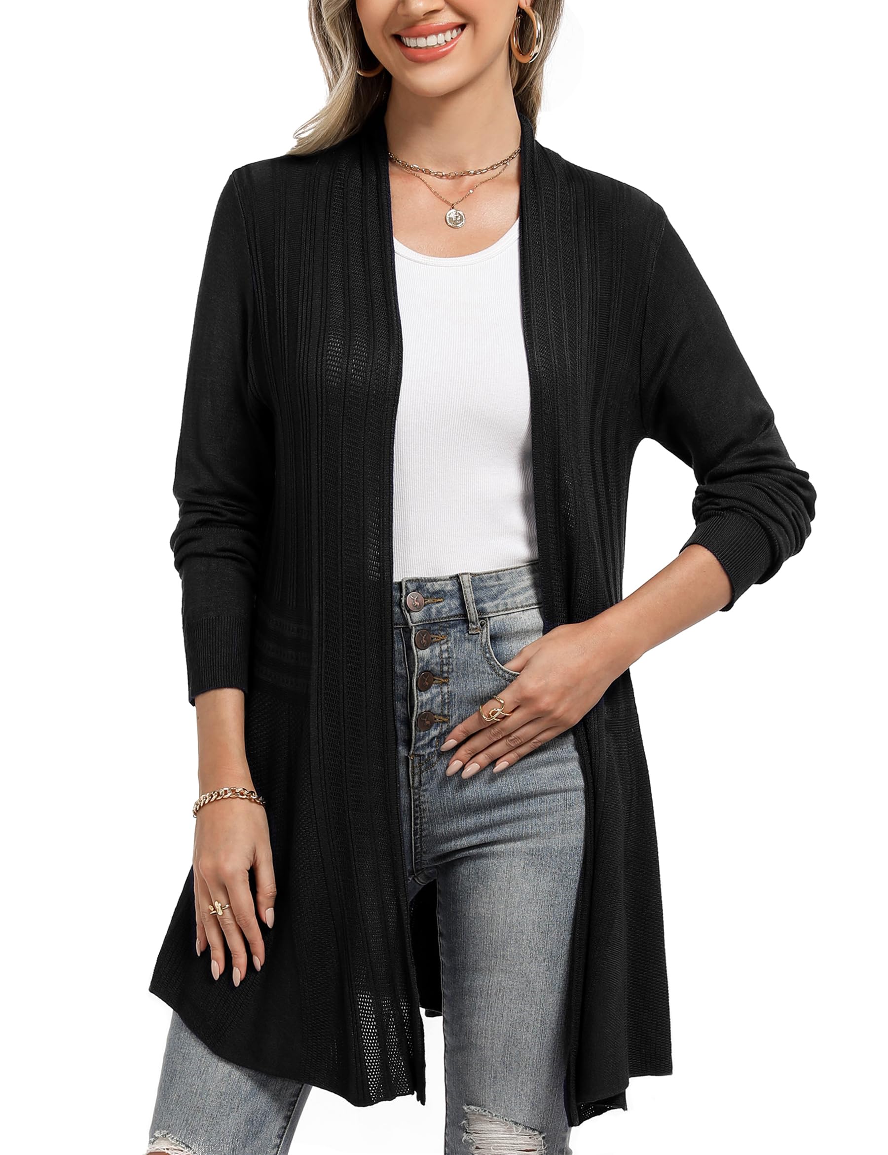 iClosam Women Open Front Cardigans Casual Long Sleeve Lightweight Knit Cardigan Sweater