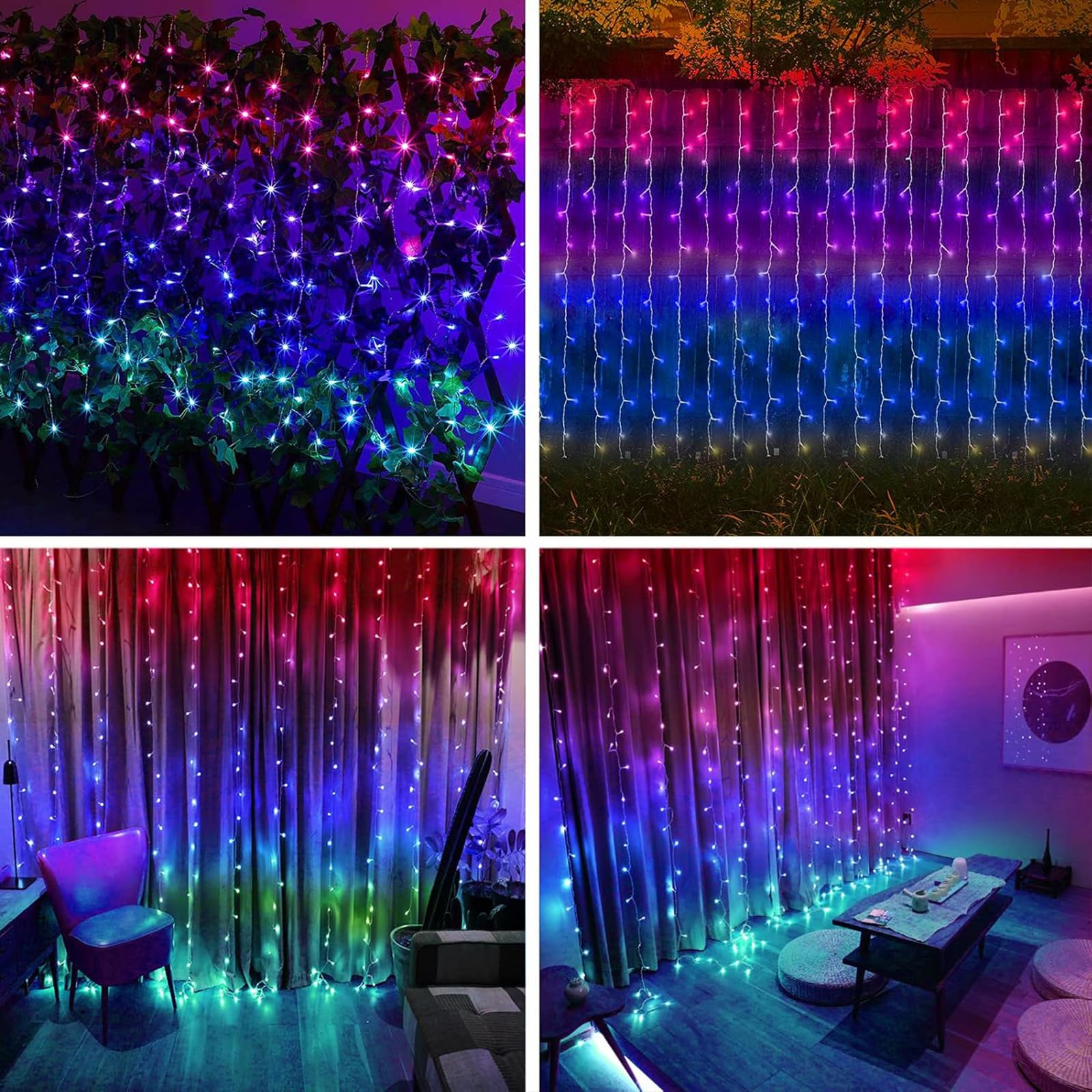 XINXIANLIAN 300LED Solar Curtain Lights Outdoor Indoor 8 Modes Solar Fairy Curtain String Lights Waterproof Twinkle Lights for Home Garden Patio Gazebo()