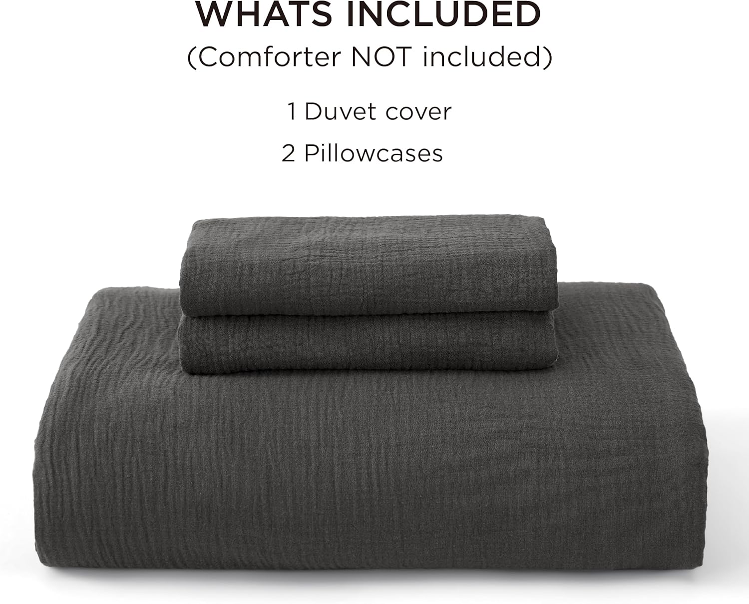 Bedsure 100% Muslin Cotton Duvet Cover Queen Size - Ultra-Soft Gauze Duvet Cover, PureWoven Breathable & Lightweight Bedding Set with Button Closure and Corner Ties (Dark Grey, Queen, 90"x90")