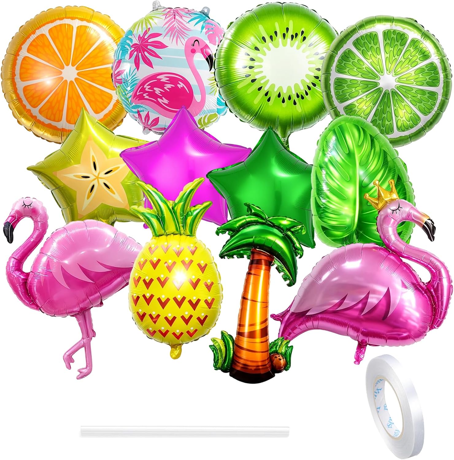 Tropical Balloons, 12-Piece Set Flamingo Balloons, Flamingo Party Decorations, Palm Tree Balloon, Foil Balloon, and Accessories for Tropical Themed Events for Hawaiian Party