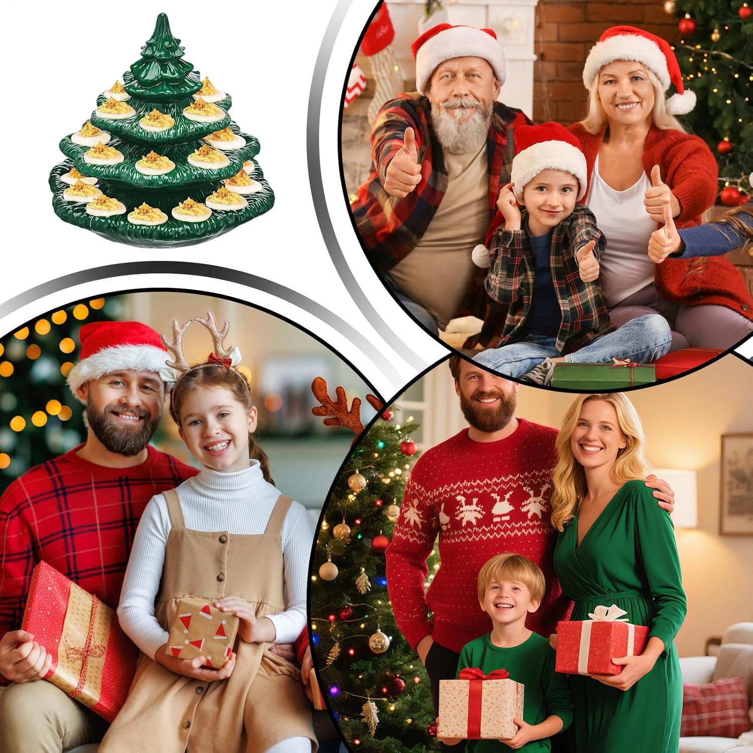 Deviled Egg Containers with Lid - Reusable Stackable Christmas Tree Shape Plate, Appetizer Tableware for Kitchen Brunch Tea Snack Easter Party Picnics Catering Charcuterie