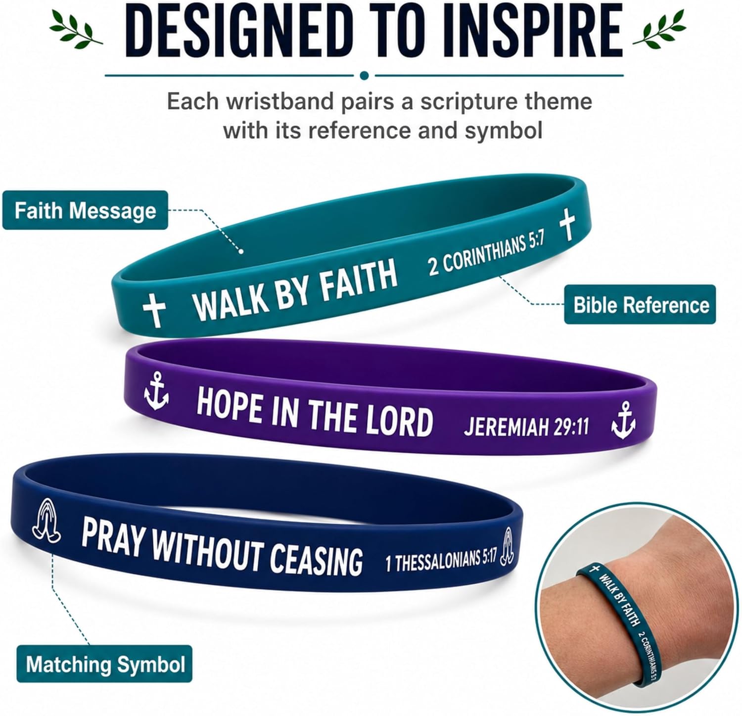 CATIFLIN Christian Bracelets Bulk, 120 Bible Verse Silicone Wristbands