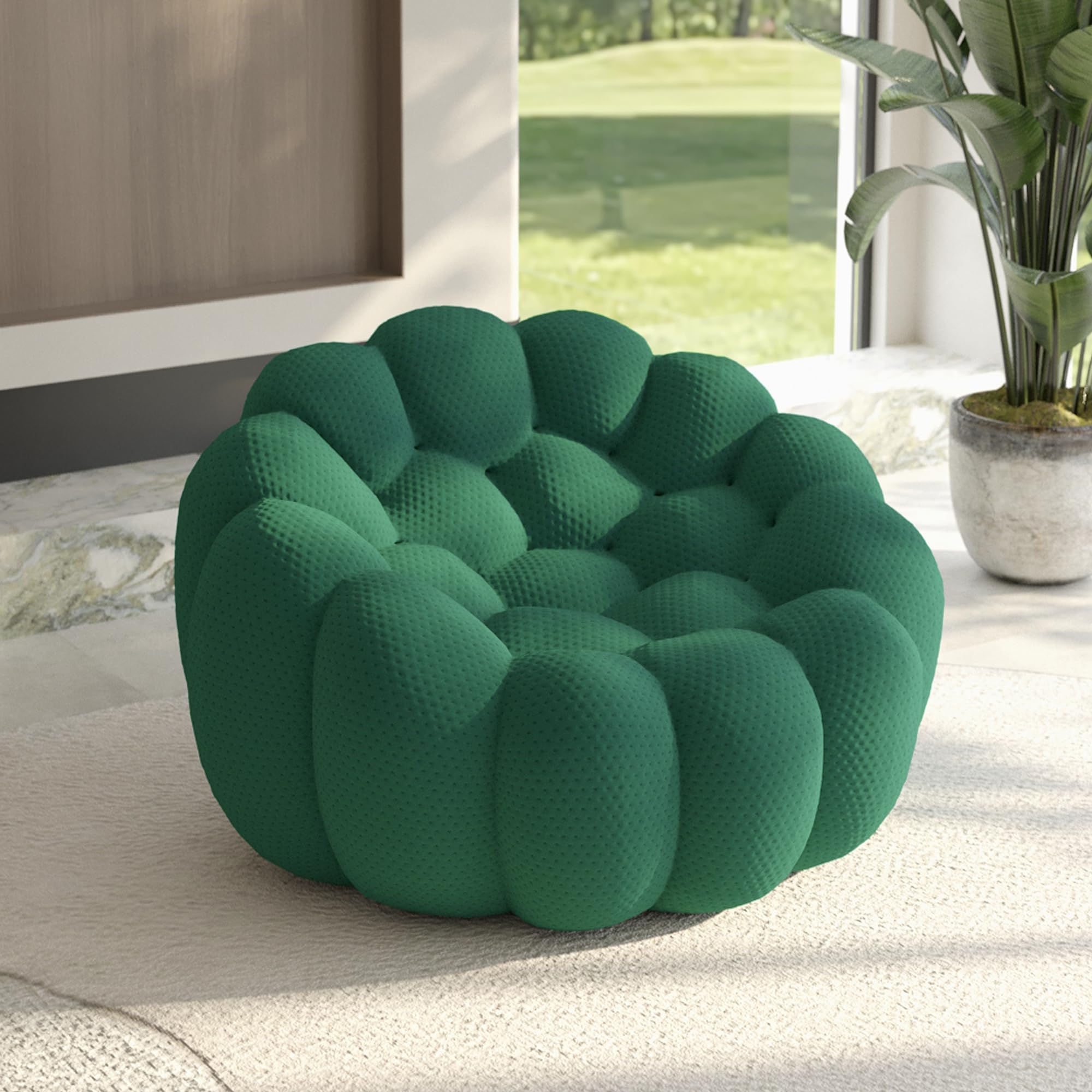 Bubble Couch, Oversized Memory Foam Bubble Chair Lazy Floor Couch, Round Sofa Chair with 3D Honeycomb Shape Curved Sofas for Living Room, Apartment (Green, 49.21")