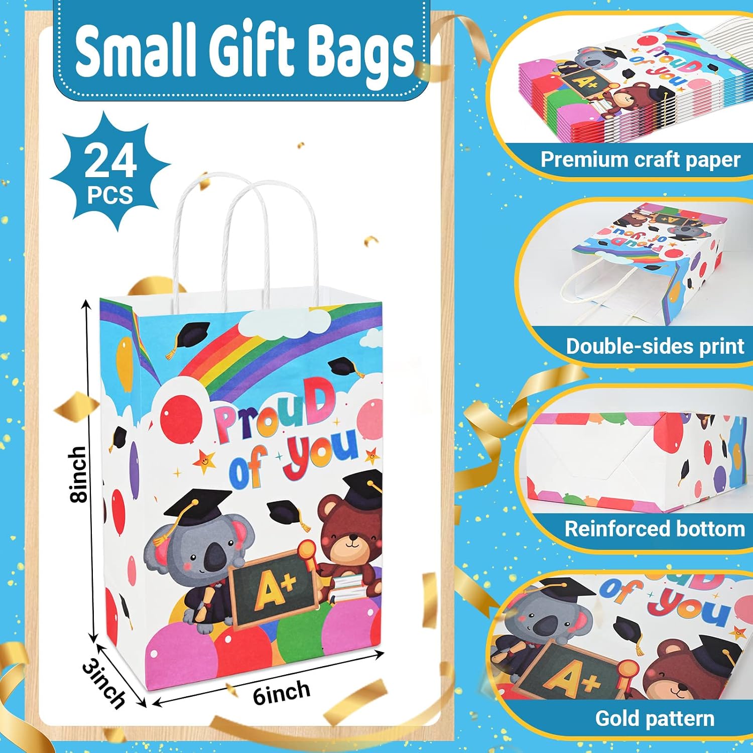 Bolsome 24 Pack Kindergarten Graduation Gift Bags for kids, Preschool Graduation Gift Bags with Handle, Congratulations You Did It Gift Paper Bags for Kindergarten Preschool Graduation Supplies image 2