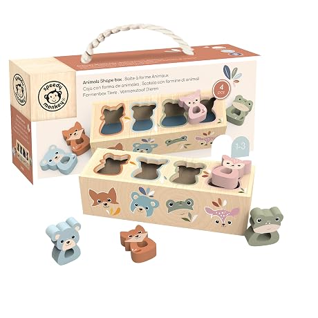 SPEEDY MONKEY Wooden Animal Shape Box for Toddlers 12m+ | Wooden Shape Sorter Toy | Color & Animal Learning Puzzle | Educational Fine Motor Skills Toy for Kids