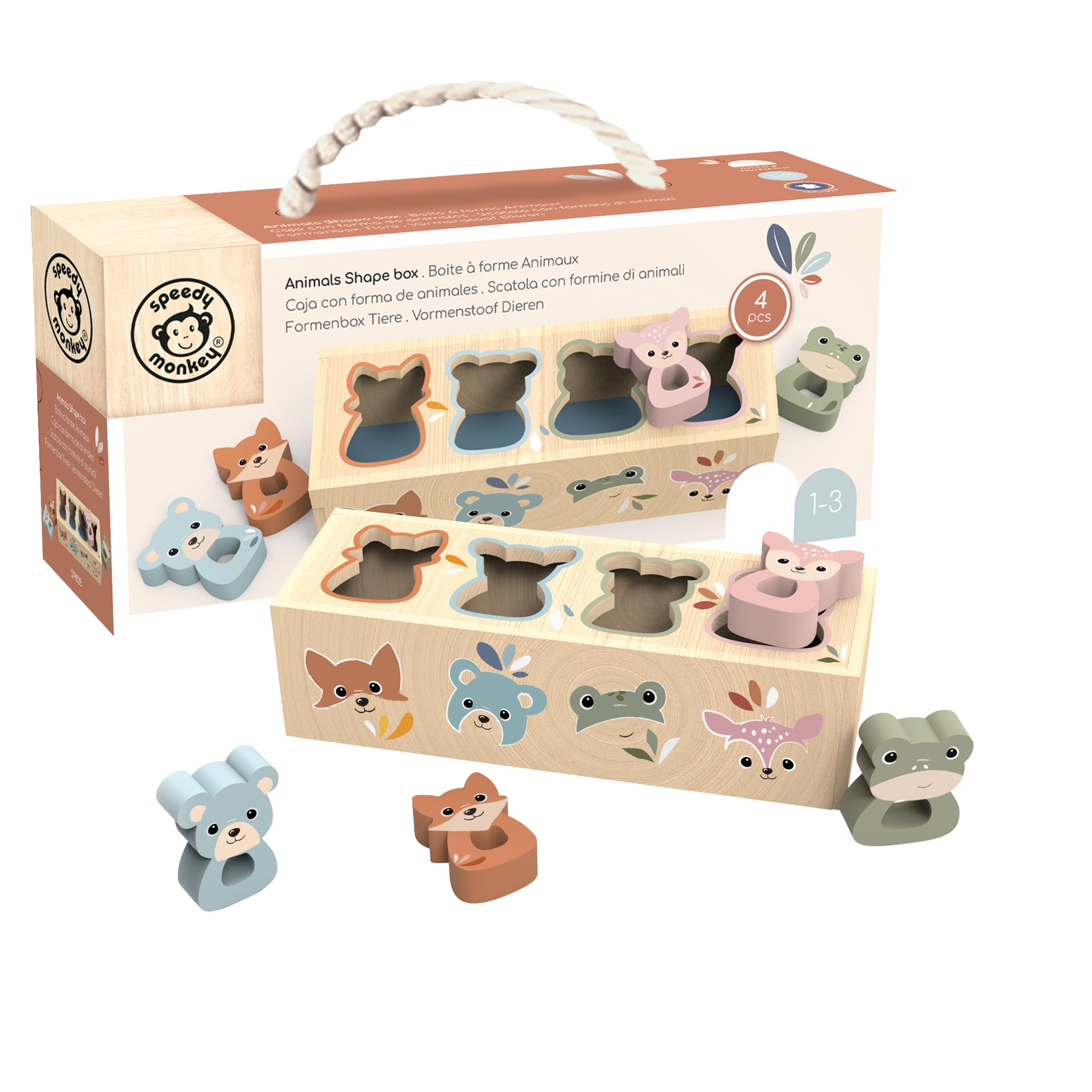 SPEEDY MONKEY Wooden Animal Shape Box | Kids Shape Sorter Toy Pretend Play