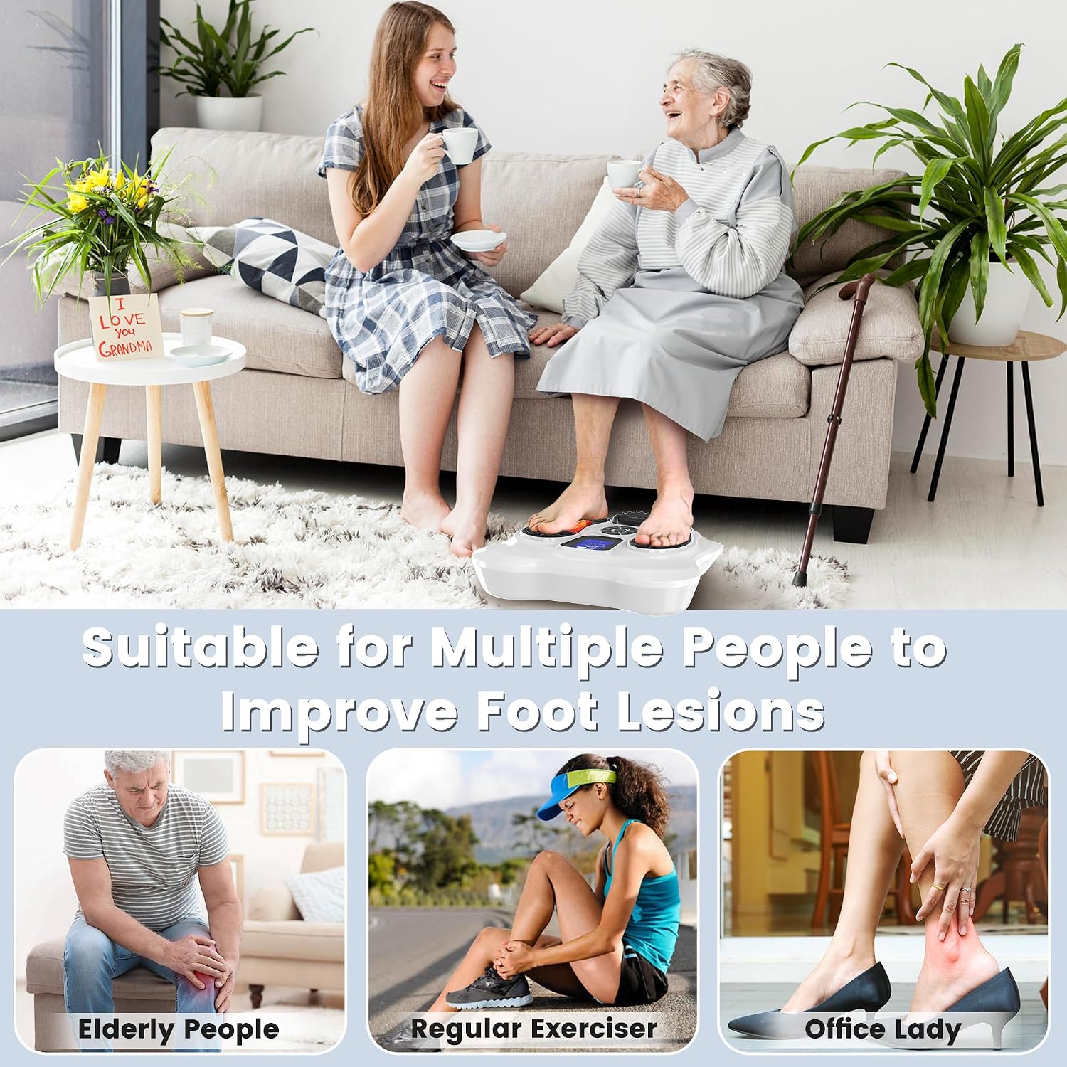 EMS Foot Massager for Neuropathy, Plantar Fasciitis & Edema, TENS Foot Stimulator for Circulation & Pain Relief, Deep Tissue for Long Standing, Sitting, High Heels, Seniors & Sports Recovery