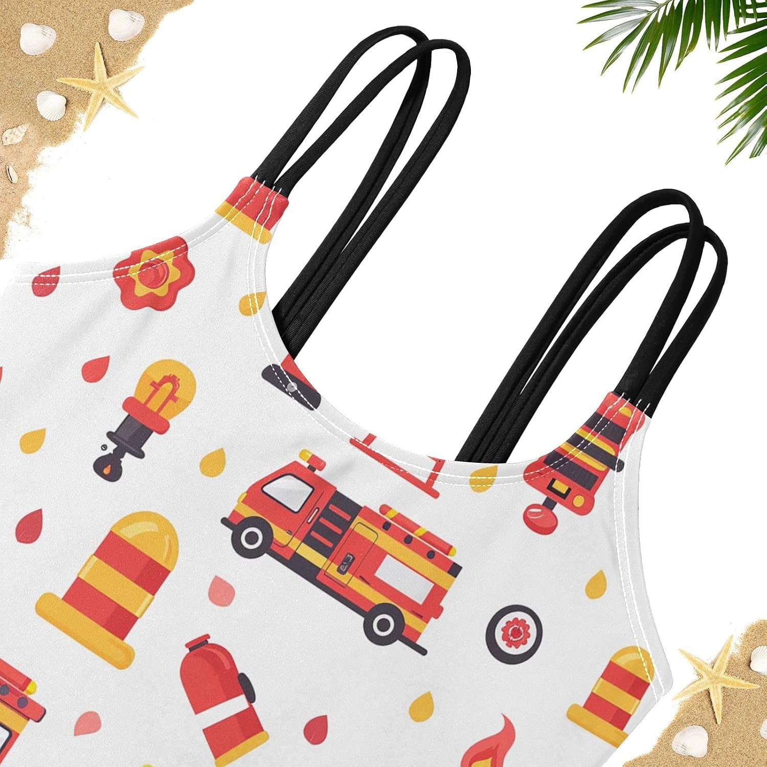 visesunny Girls Two Piece Swimsuits Fire Truck Ladder Pattern Girl's Bikini Sets Bathing Suits for Girls Size 5-12Y