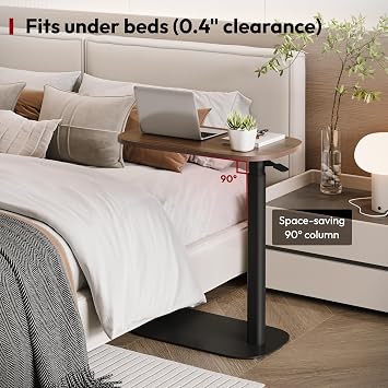 SANODESK 24''Pneumatic Adjustable Overbed Bedside Table with Hidden Casters
