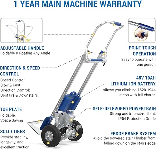 Miniatura 3 de Camión de mano eléctrico para escalada de escaleras con freno, carretilla de mano eléctrica para escalar, carrito de mano para mudanza, capacidad de