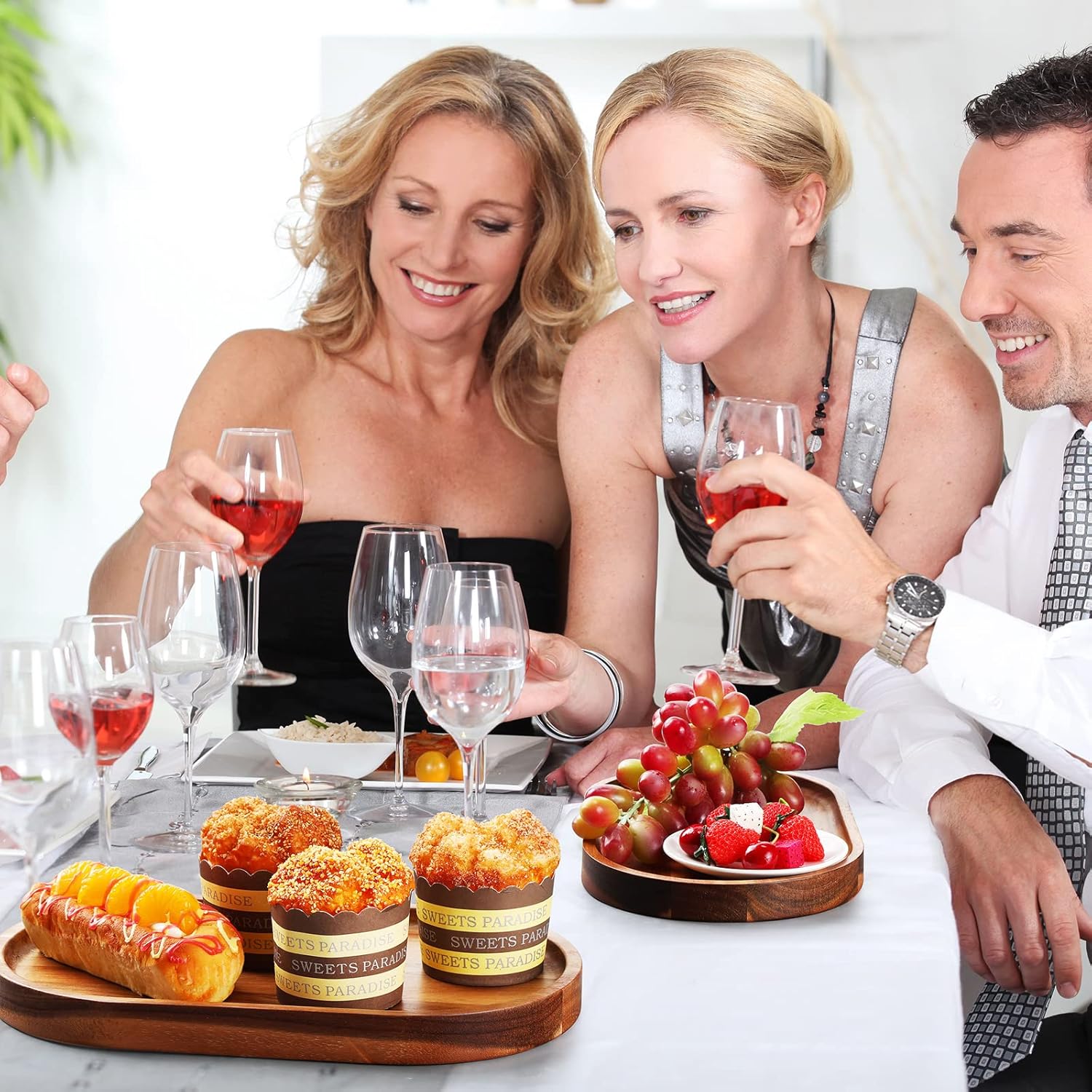 Rtteri 10 Pcs Wood Serving Tray Wooden Serving Platters Oval Charcuterie Boards Decorative Cheese Plates for Food Appetizer Dish Vegetable Fruit Snack Dessert Home Party Dinner Decor, 12" x 7" x 1" - Image 7