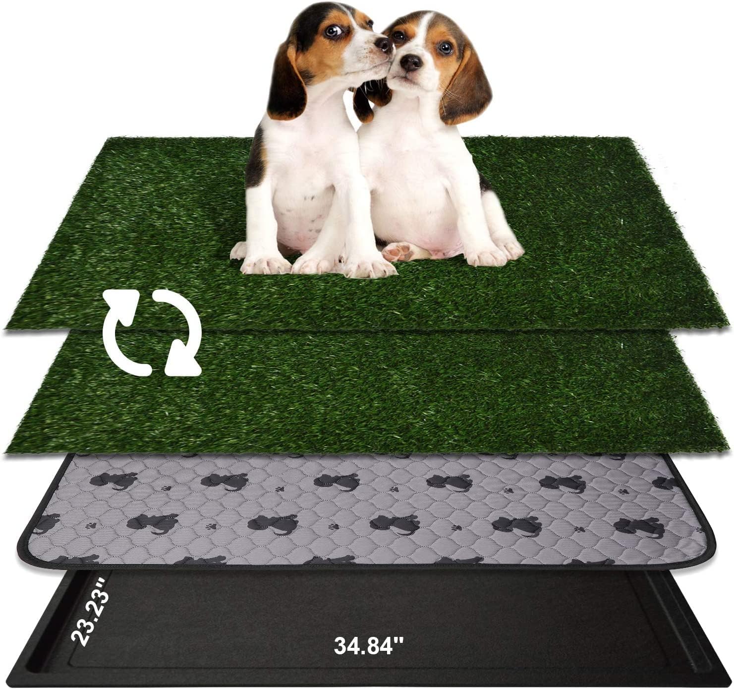 AZSSMUK Dog Pee Potty Pad,Grass Large Dog Litter Box Toilet Artificial Grass Turf for Dogs,Pet Potty Training Pee Portable Potty Trainer Full System (2*Grass+1 Washable Pad+1 Tray)