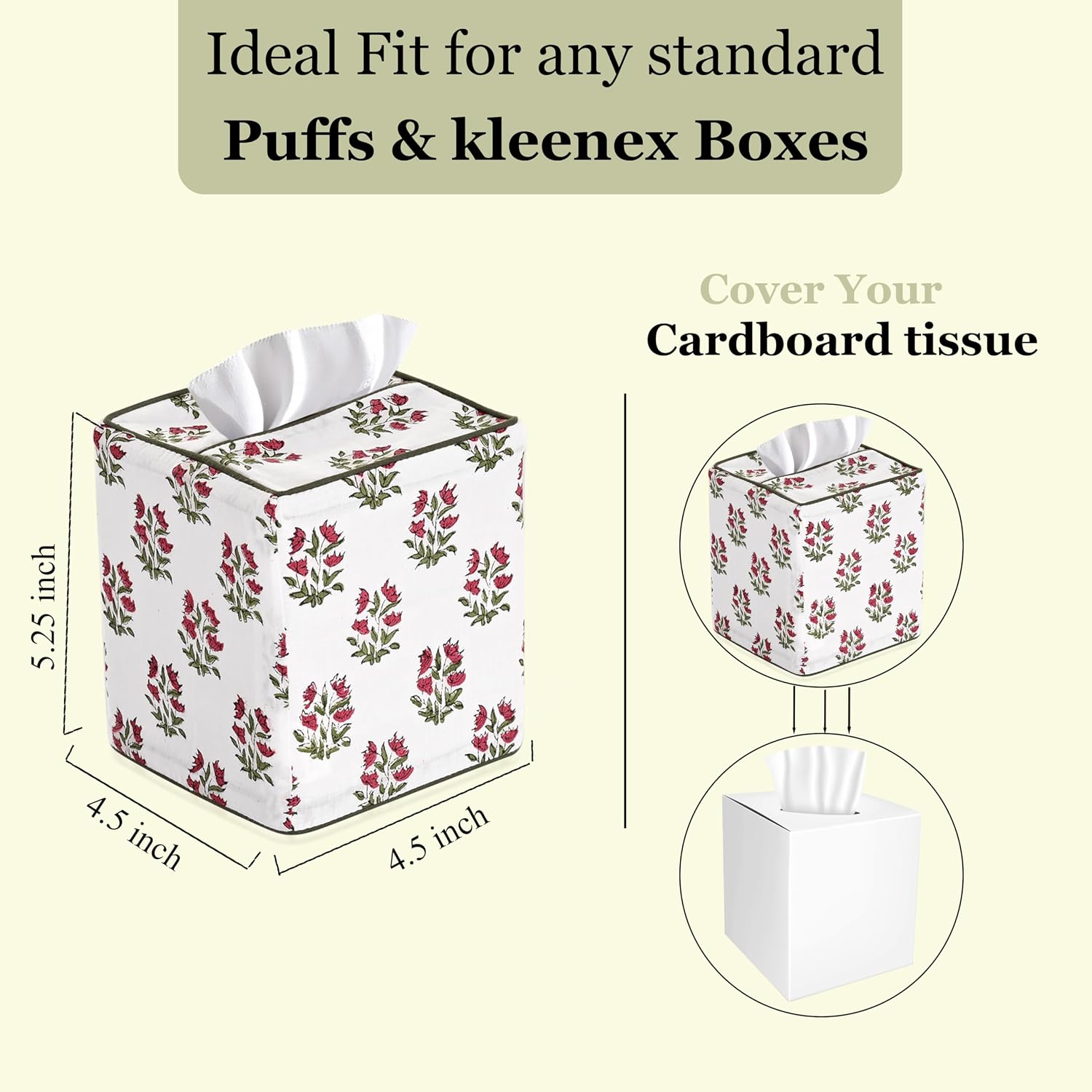 Ridhi Block Print 100% Cotton Square Tissue Box Cover Marmalade Red image 3