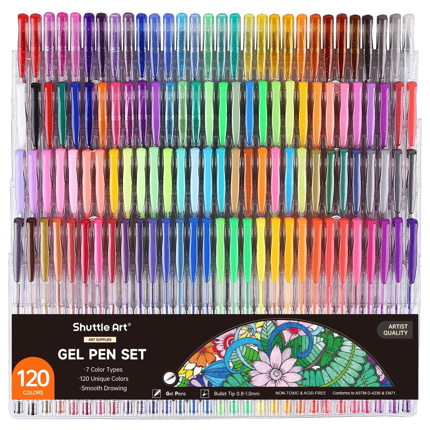 Shuttle Art 120 Unique Colors (No Duplicates) Gel Pens Gel Pen Set for Adult Coloring Books Art Markers
