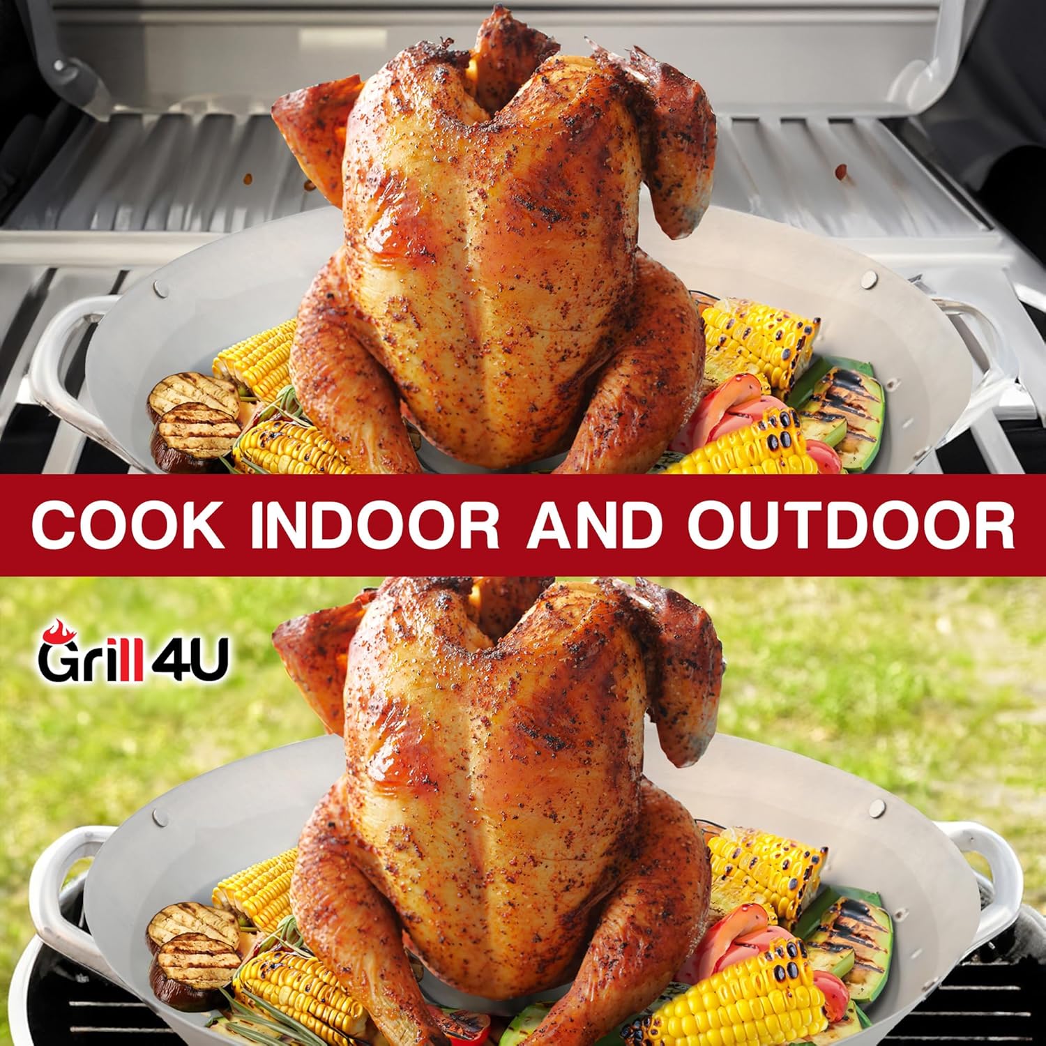 Beer Can Chicken Holder for Grill [Upgraded Version] - Chicken Roaster Stand, BBQ Grill Poultry, Large Barbecue Grill Rack, Perfect Indoor and Outdoor Grilling Accessory for Roasting Meat