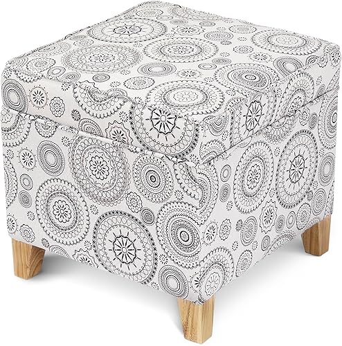 Miniatura 69 de Adeco Taburete de almacenamiento con diseño de escritura de tela, tapa con bisagras, patas de madera maciza, otomanas de 18 pulgadas de altura y 3D