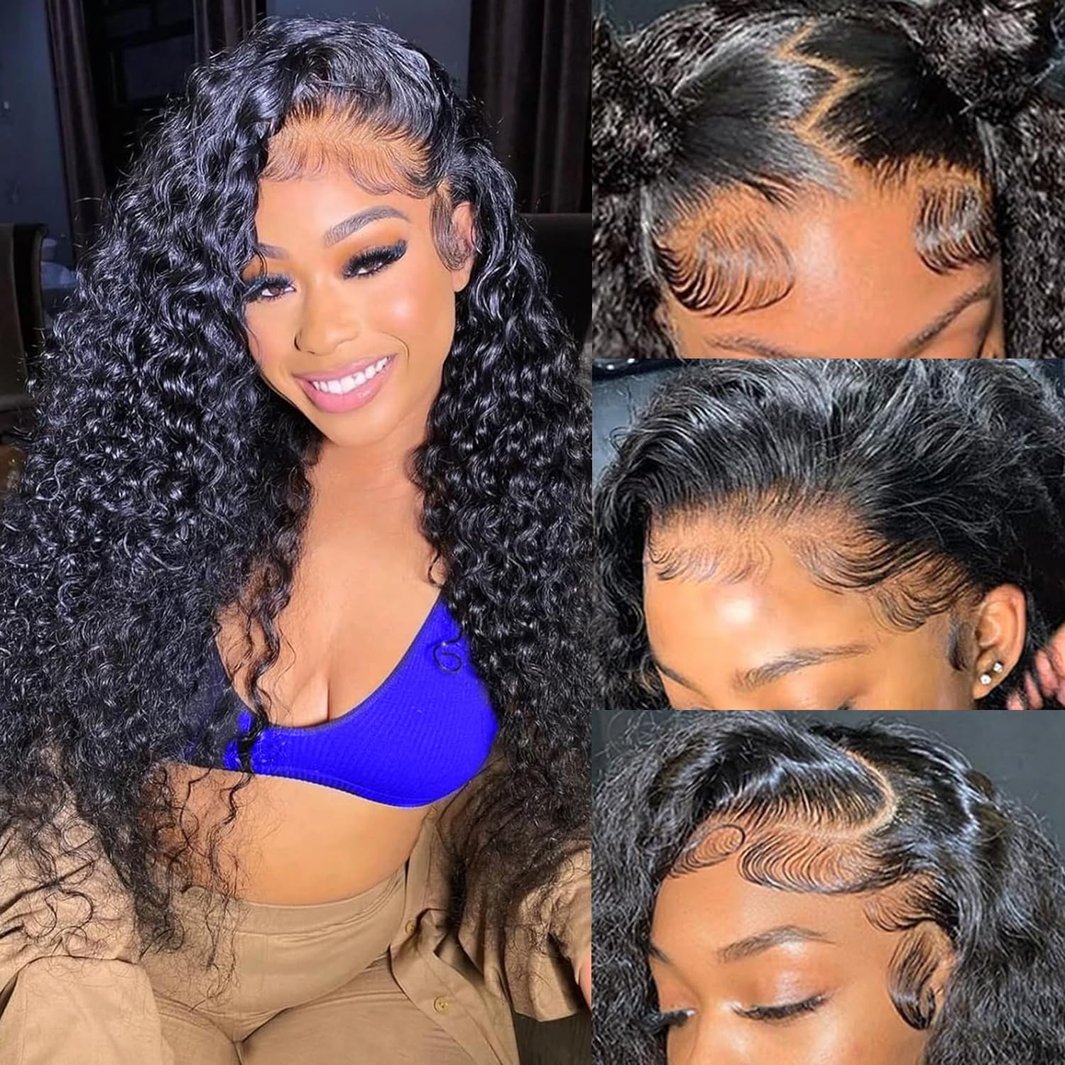 20” 13x4“ Lace Front Wigs Human Hair Curly Natural Color 150% Density main image 1