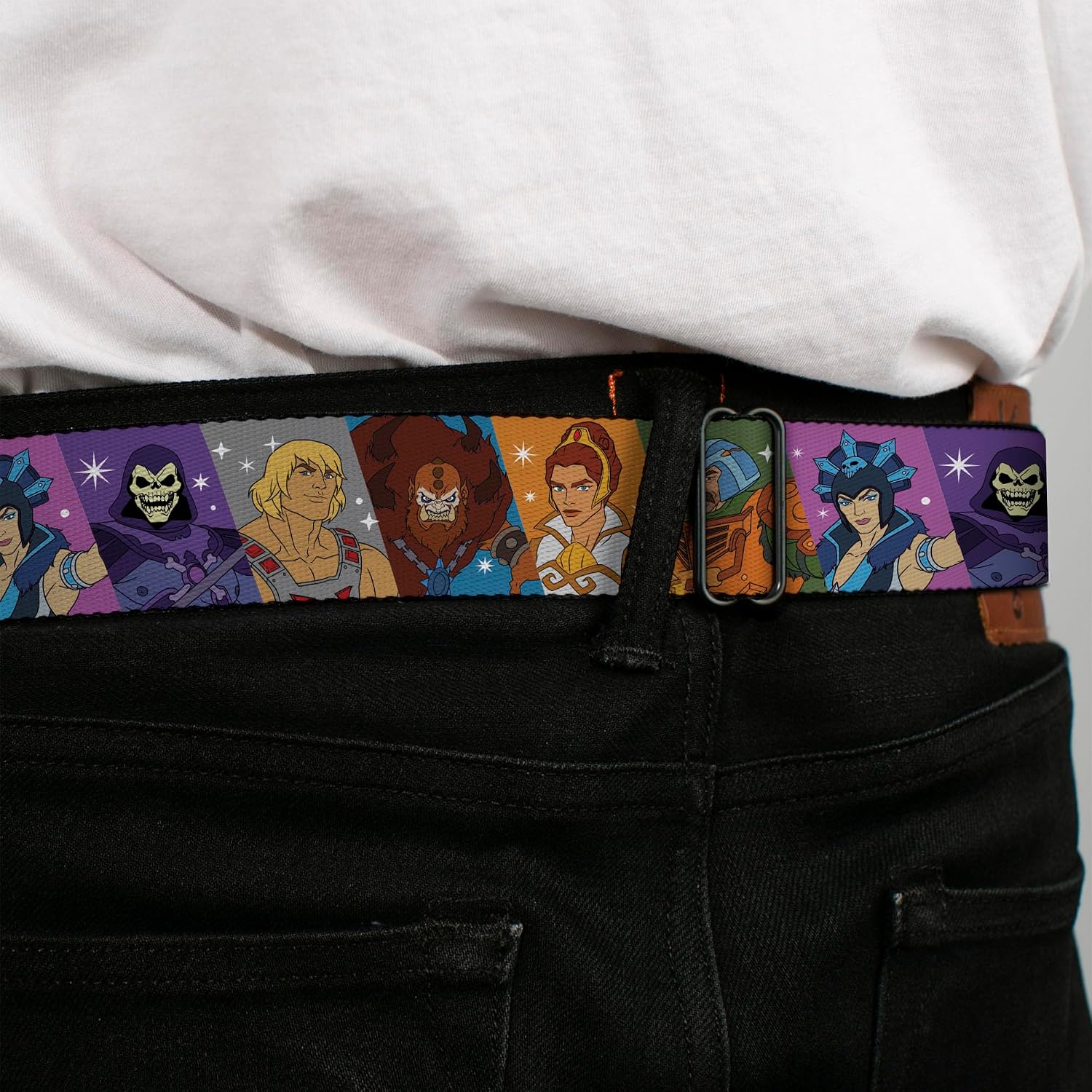 Masters of the Universe Belt, Seatbelt Buckle Belt, Masters of the Universe Character Block Poses Multi Color, Adjustable