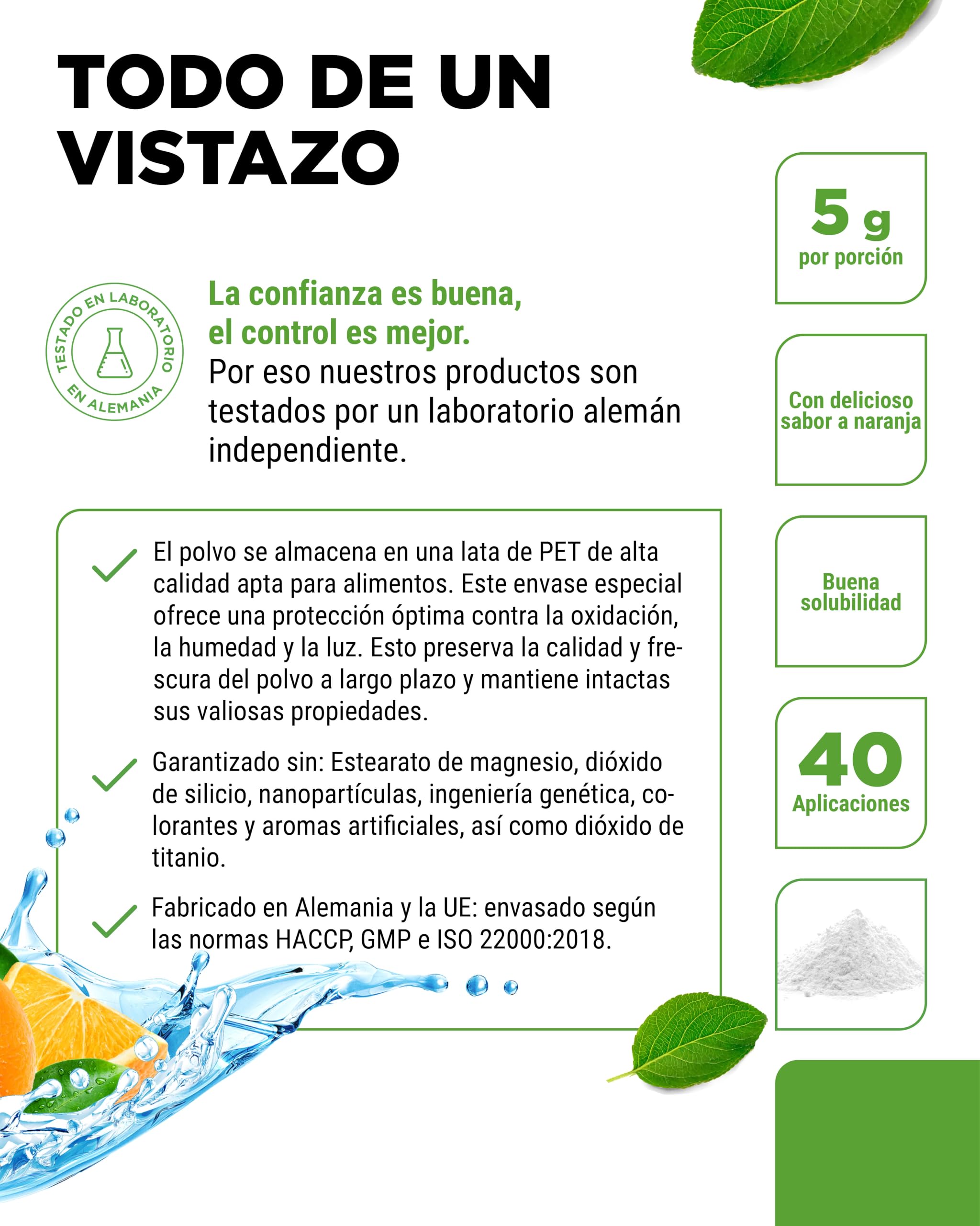 vit4ever Electrolitos - 200 g (40 Porciones) - Fórmula de Hidratación con Cloruro, Potasio, Sodio, Calcio, Magnesio - Sin Azúcar - Vegano - Sabor Naranja