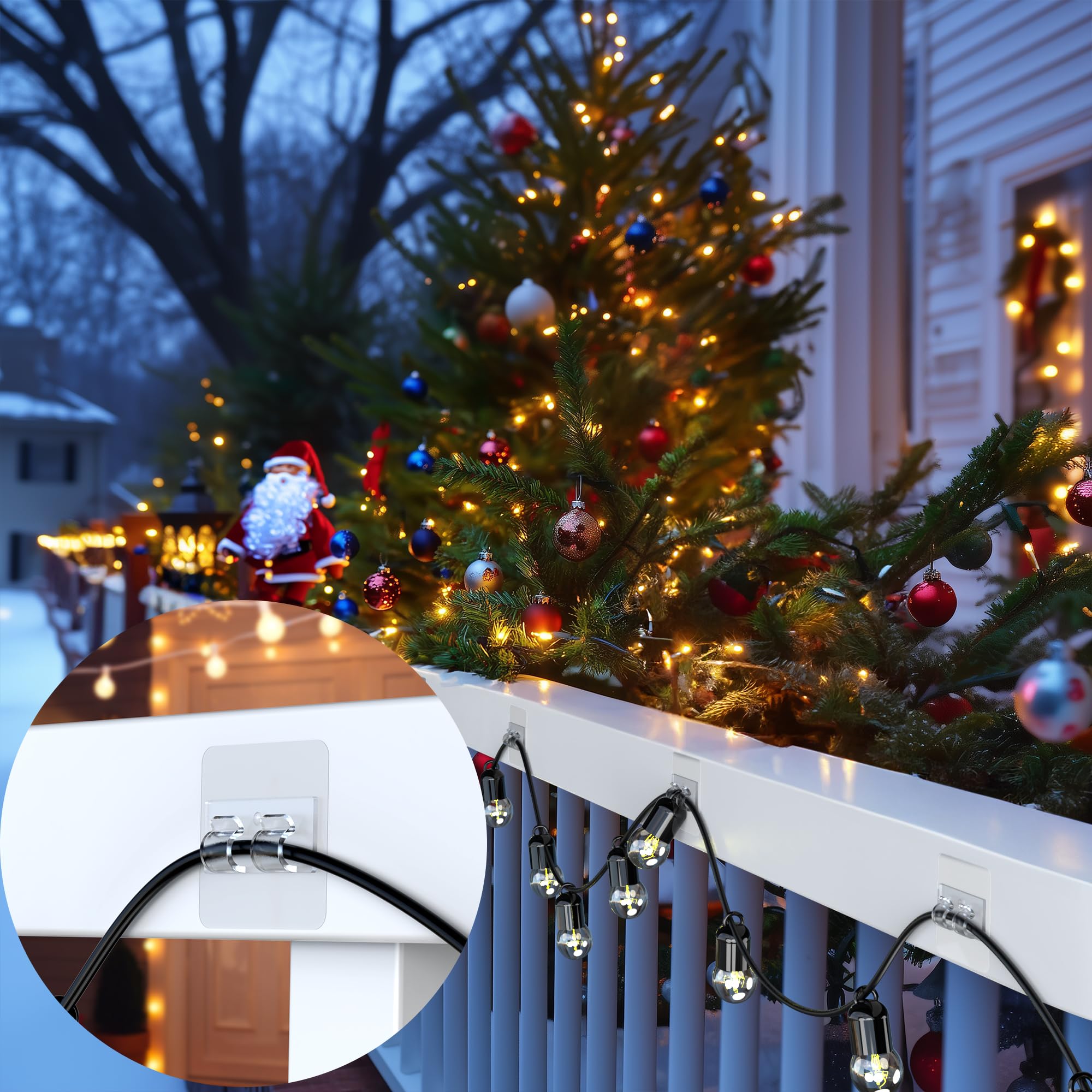 HomeMount Crochets pour guirlandes lumineuses extérieures - 24 pièces de grands crochets muraux nano adhésifs pour suspendre des lumières, idéaux pour patio, clôture, maison, décorations de Noël