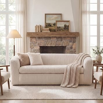 Claiks 75" Bean Bag Sofa Couch, Cloud Loveseat Boneless Couch in a Box, Upholstered Small Mini Sofa with Deep Seating for Living Room Bedroom Office Apartment, No Assembly Required, Beige