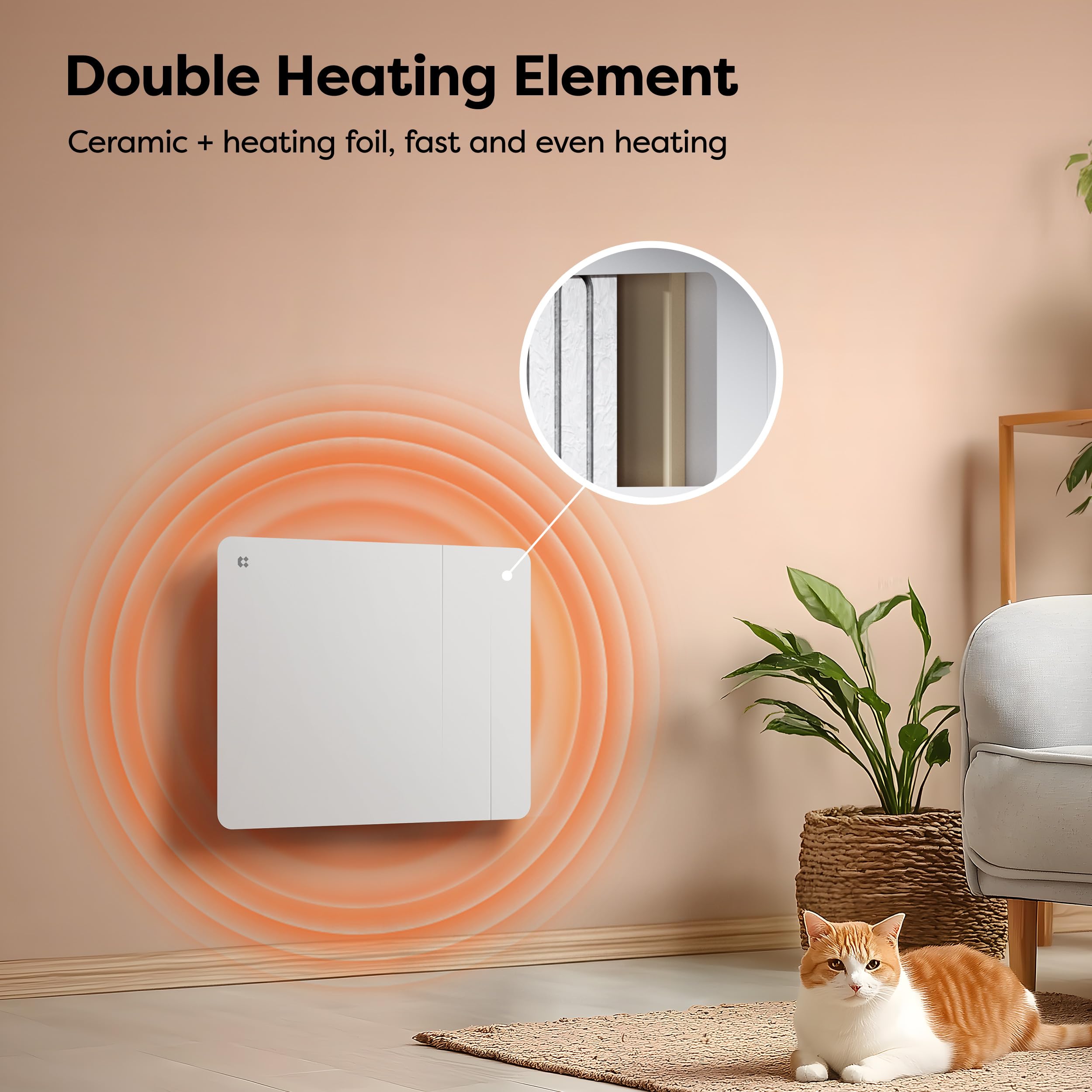 CIARRA Ceramiczny grzejnik bezwładnościowy i folia grzewcza 1000 W - podwójna technologia do małych pomieszczeń (10-15m²) - WiFi, programator, bezpieczeństwo dzieci - CBHTD10A-W