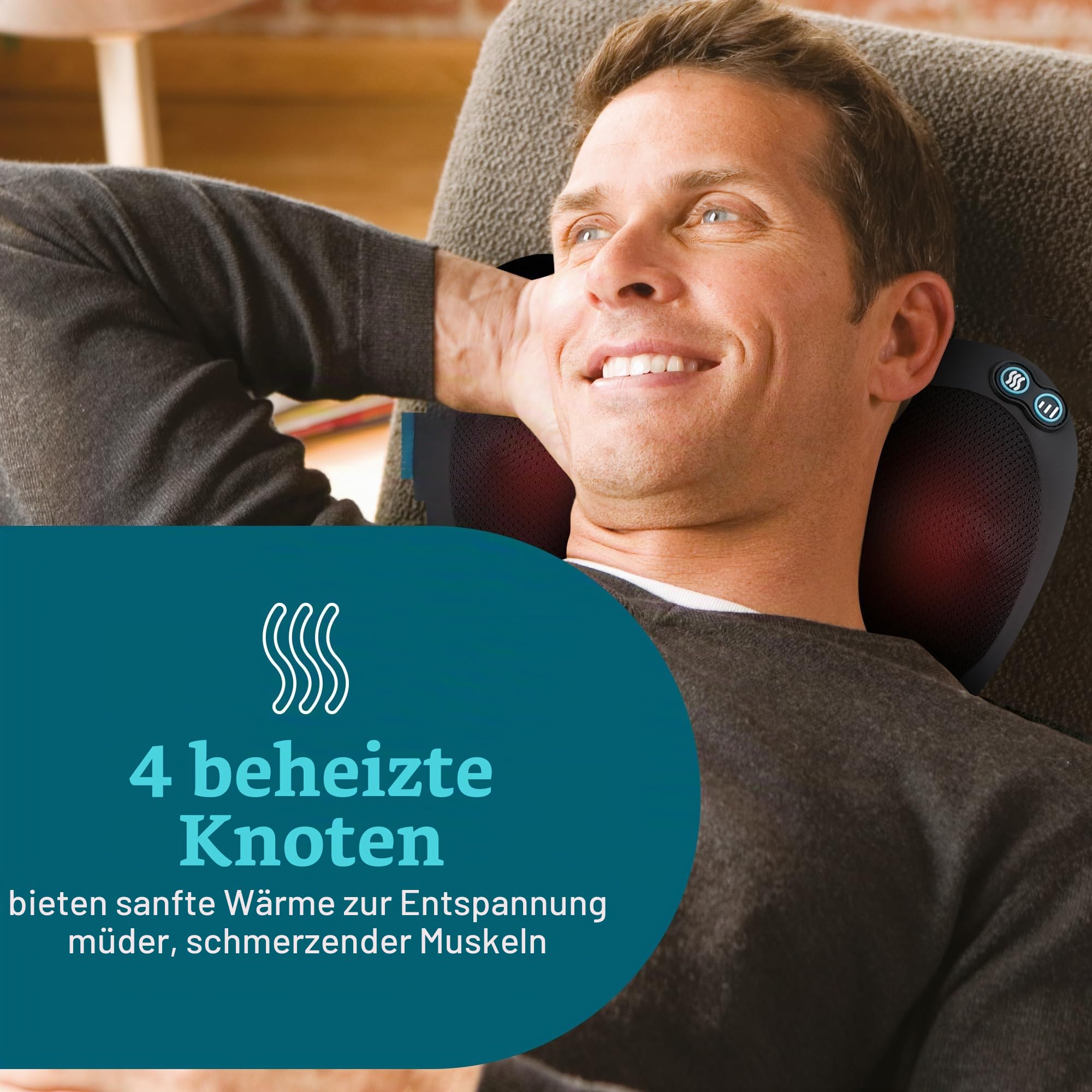 HoMedics Everybody Shiatsu Massagekissen mit Wärme – Tiefengewebs-Massagegerät für Nacken, Schultern und Rücken mit 4 rotierenden Köpfen, 2 Richtungen & Wärmefunktion