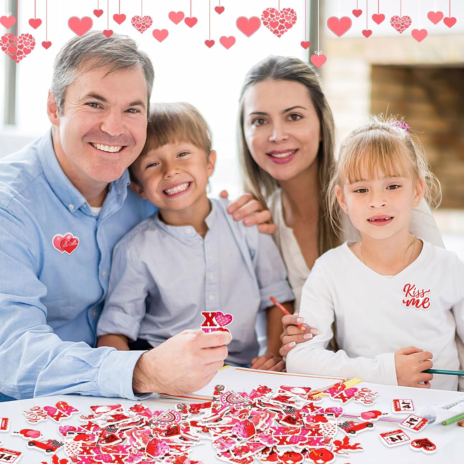 JULBEAR Valentine's Day Foam Sticker, 300Pcs Cartoon Styles Color Printing Heart Self Adhesive Stickers for Kids Party Favors DIY Crafts Decorations