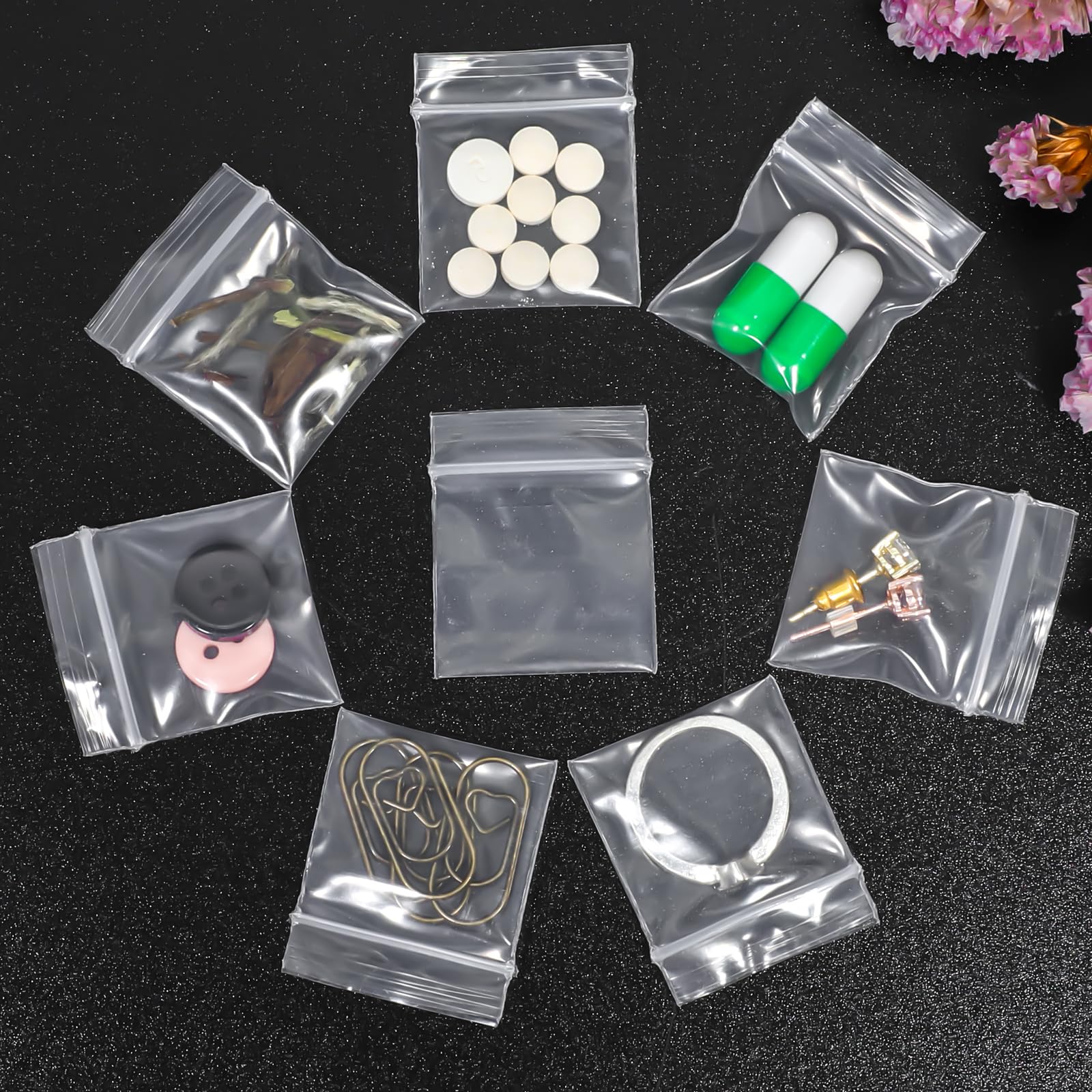200 sztuk mini woreczków z zamknięciem strunowym Zip Beutel 3,5 cm x 5 cm plastikowe torebki z suwakiem, z możliwością ponownego zamknięcia, szybkie zamknięcie z polietylenu