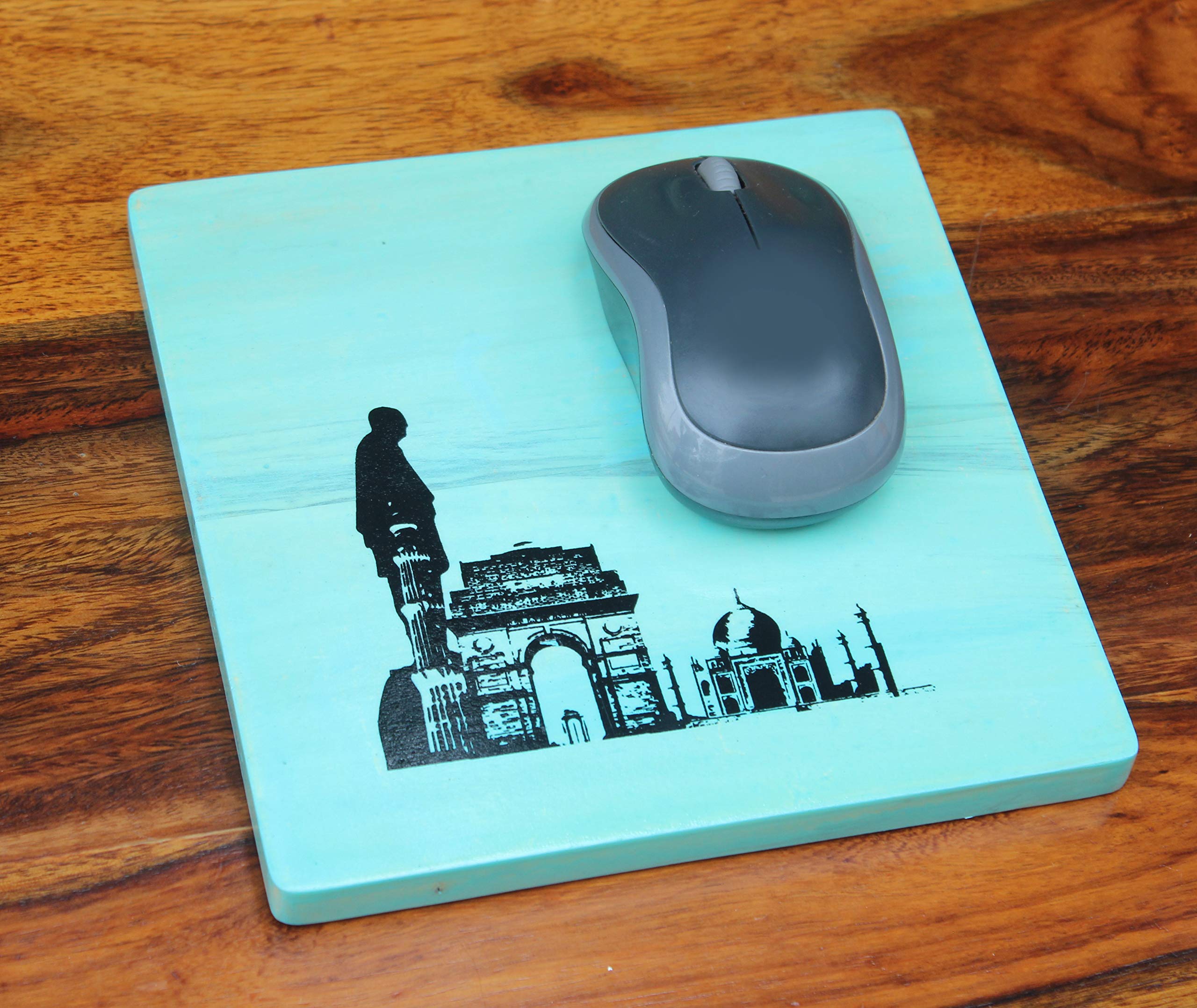 IVEI Wooden Mouse Pad for Laptop, Computer, Desktop - Smooth Movement Pad - Designer Laptop Pad for Desk, Office, Home, Studying, Gaming - Indian Monuments Print - Attractive Pad for Gifting - Blue - Image 2 thumbnail