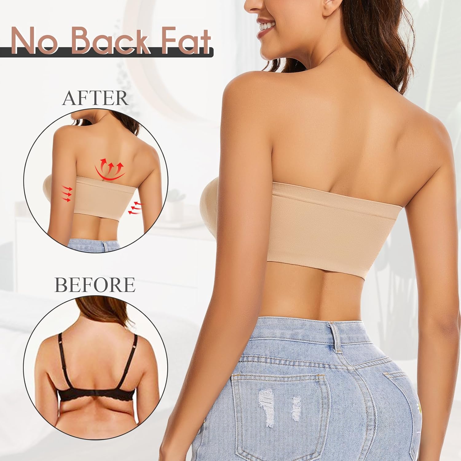 WOWENY Wireless Strapless Bandeau Bra for Women Padded Seamless Padded Bralette with Support Tube Top Bras - Image 4